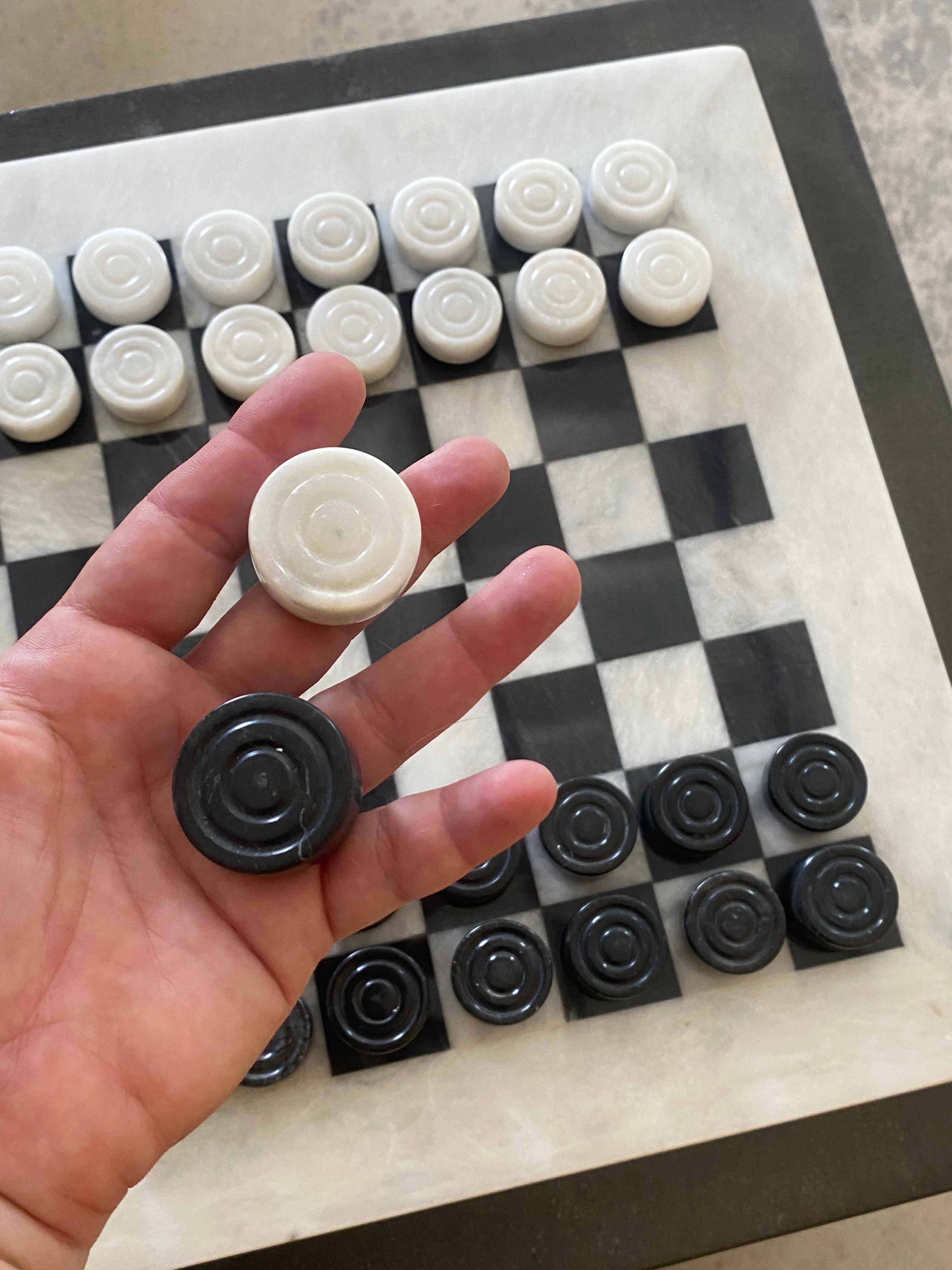 Postmodern Carved Marble Checkers Game Board + Pieces For Sale 6