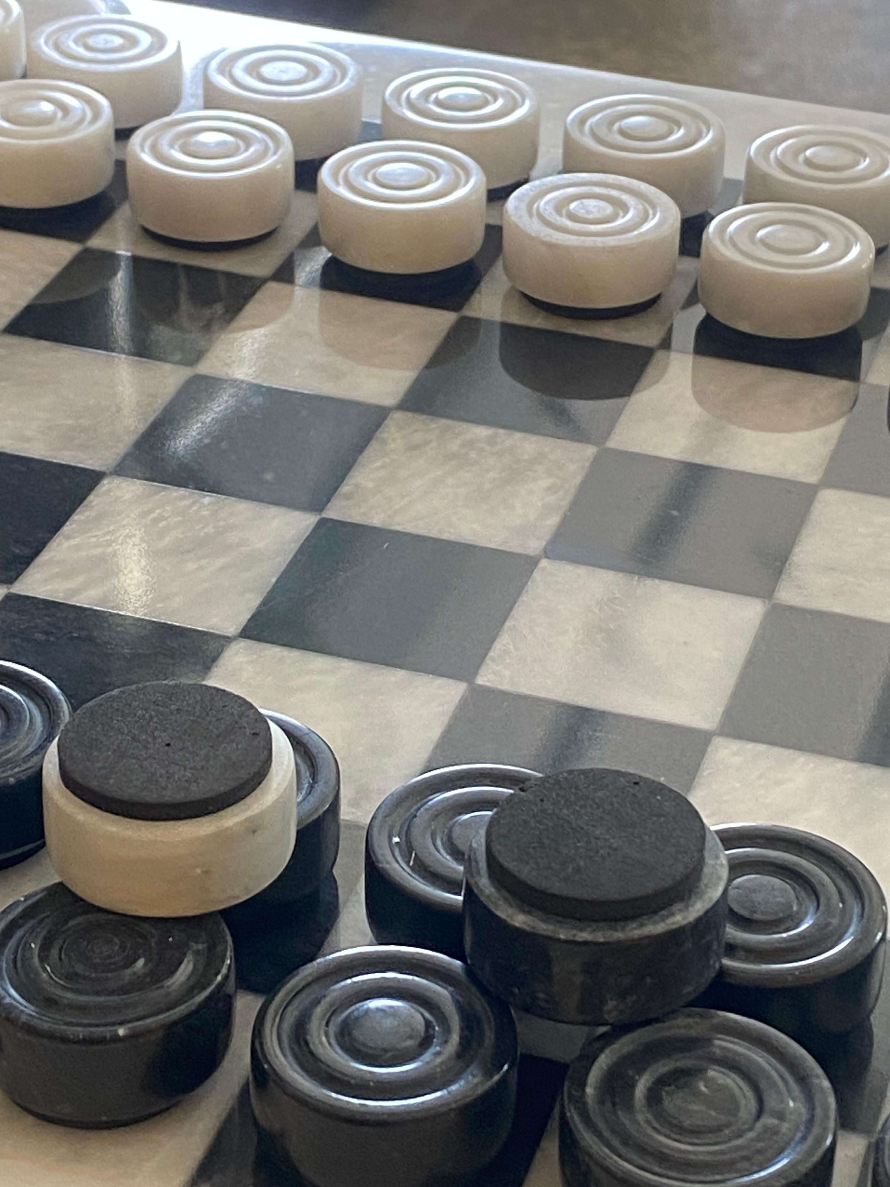 Postmodern Carved Marble Checkers Game Board + Pieces For Sale 8