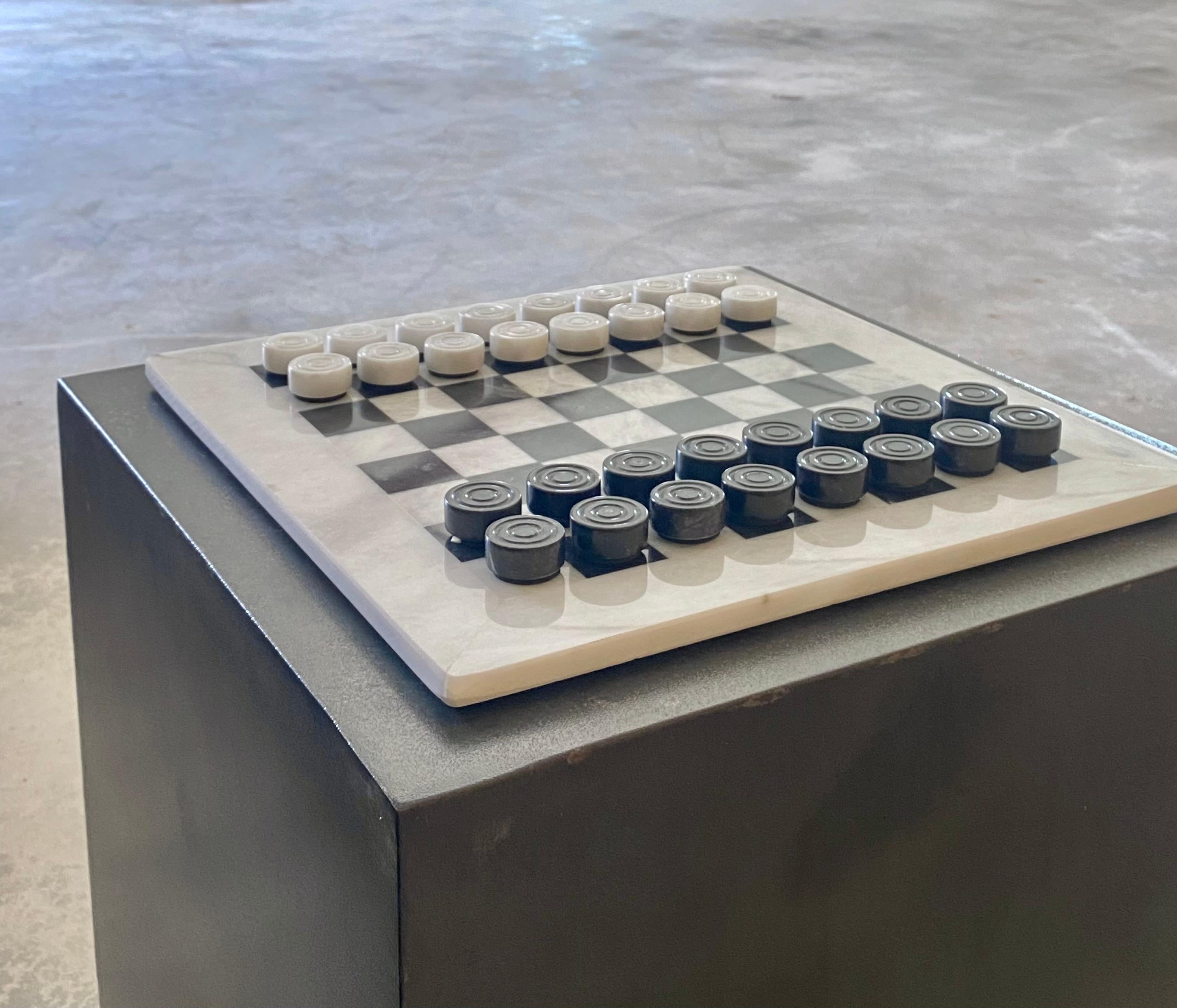 Postmodern Carved Marble Checkers Game Board + Pieces For Sale 13
