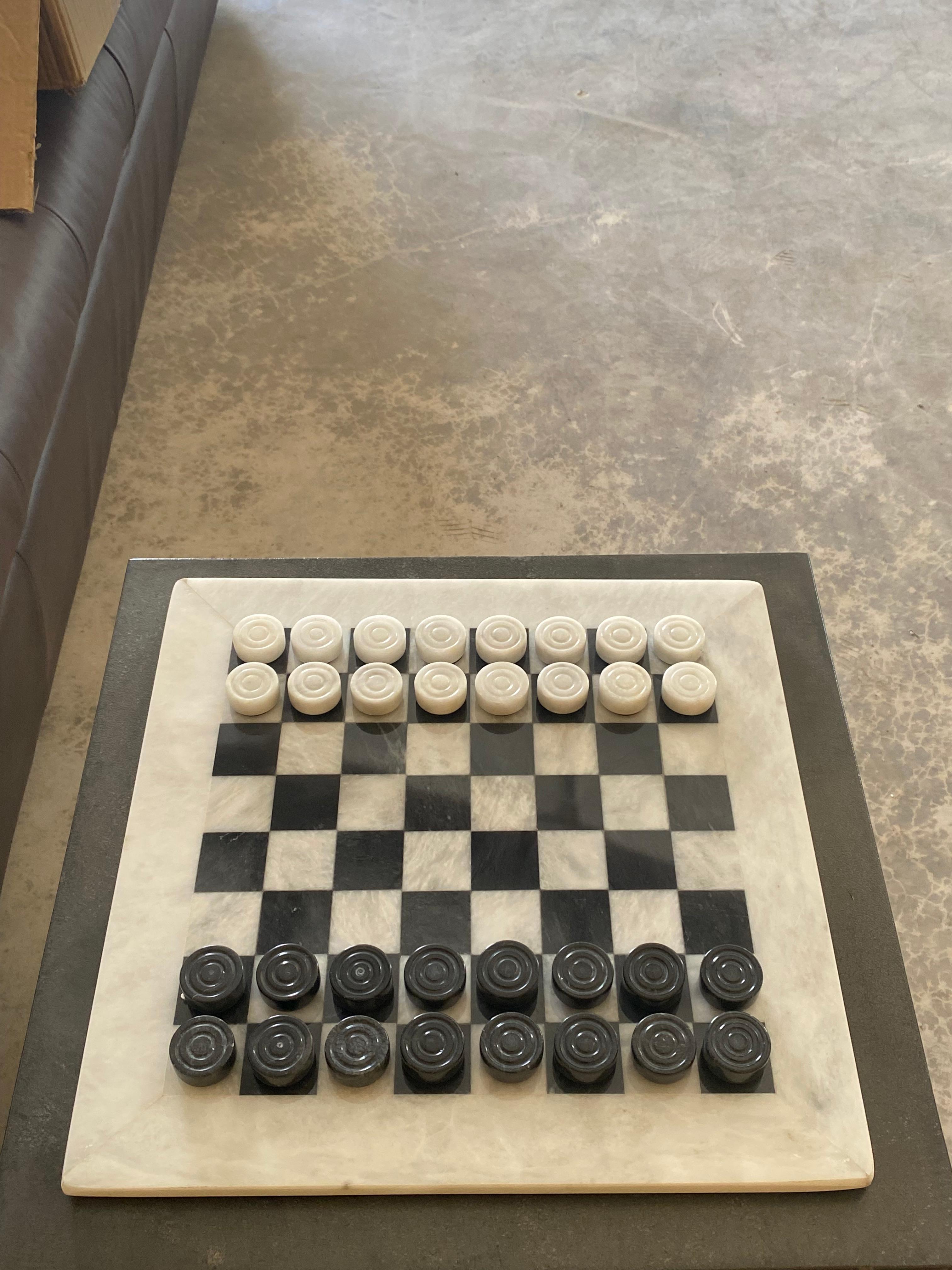 20th Century Postmodern Carved Marble Checkers Game Board + Pieces For Sale