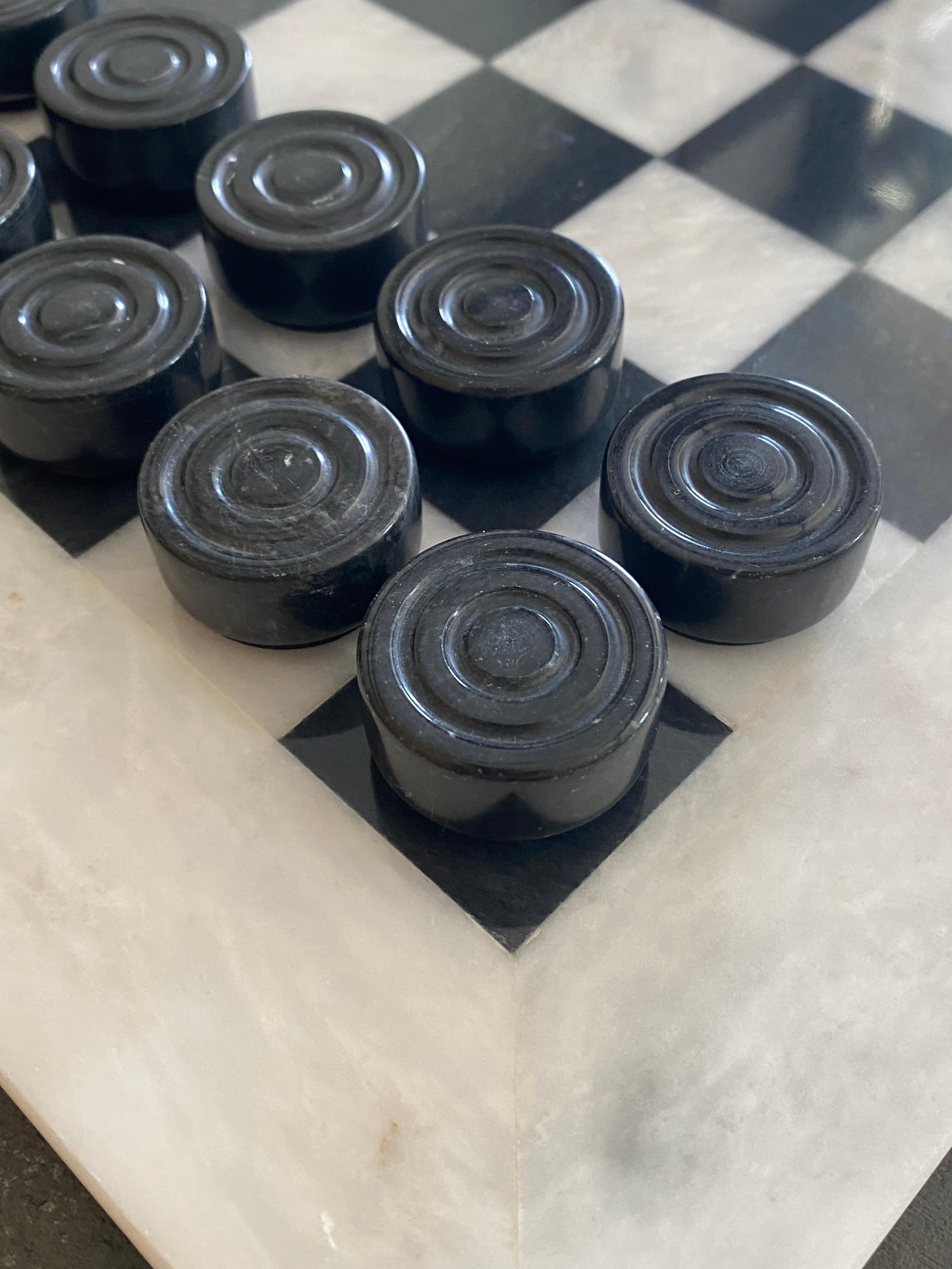 Postmodern Carved Marble Checkers Game Board + Pieces For Sale 1