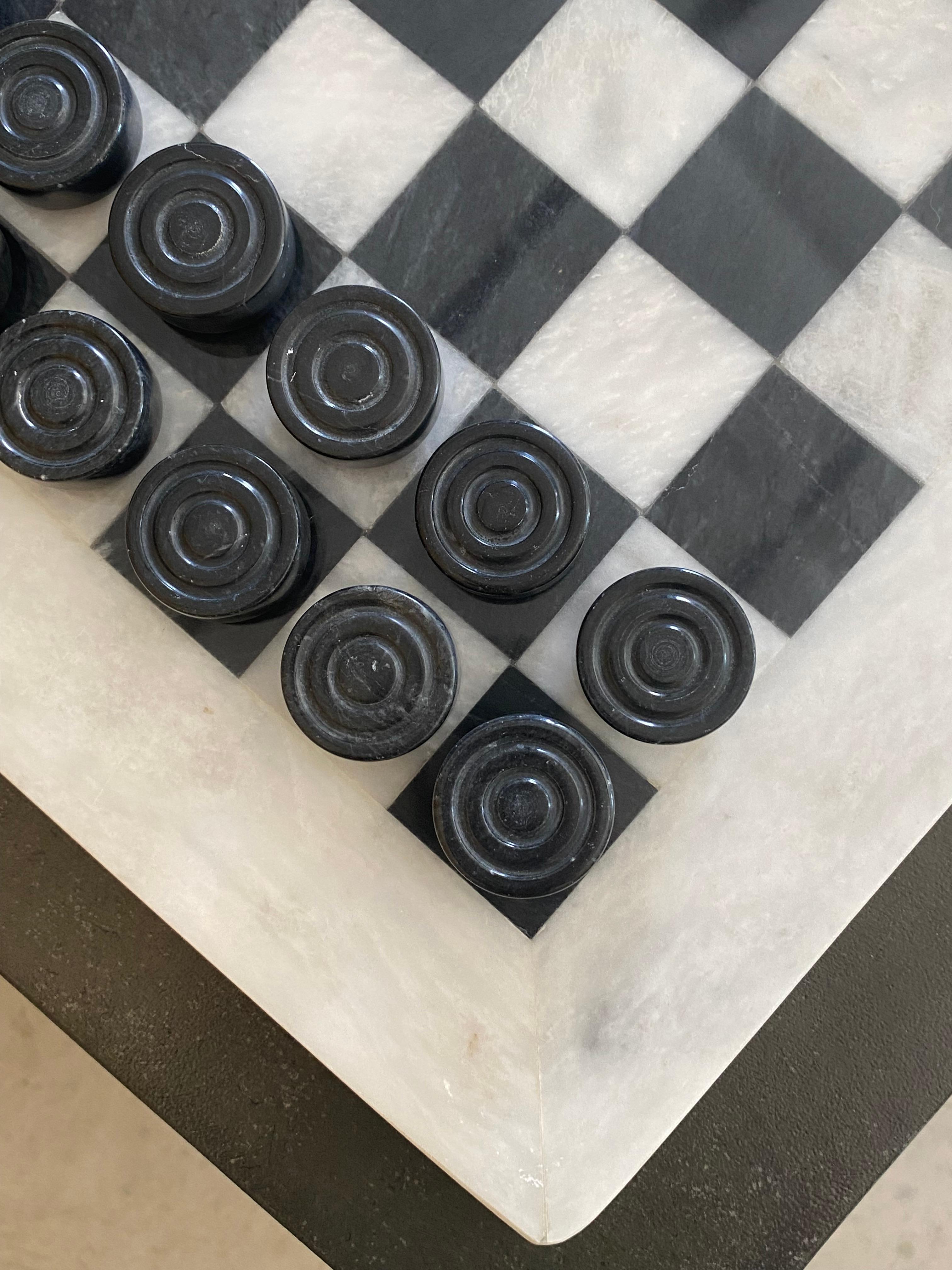 Postmodern Carved Marble Checkers Game Board + Pieces For Sale 2