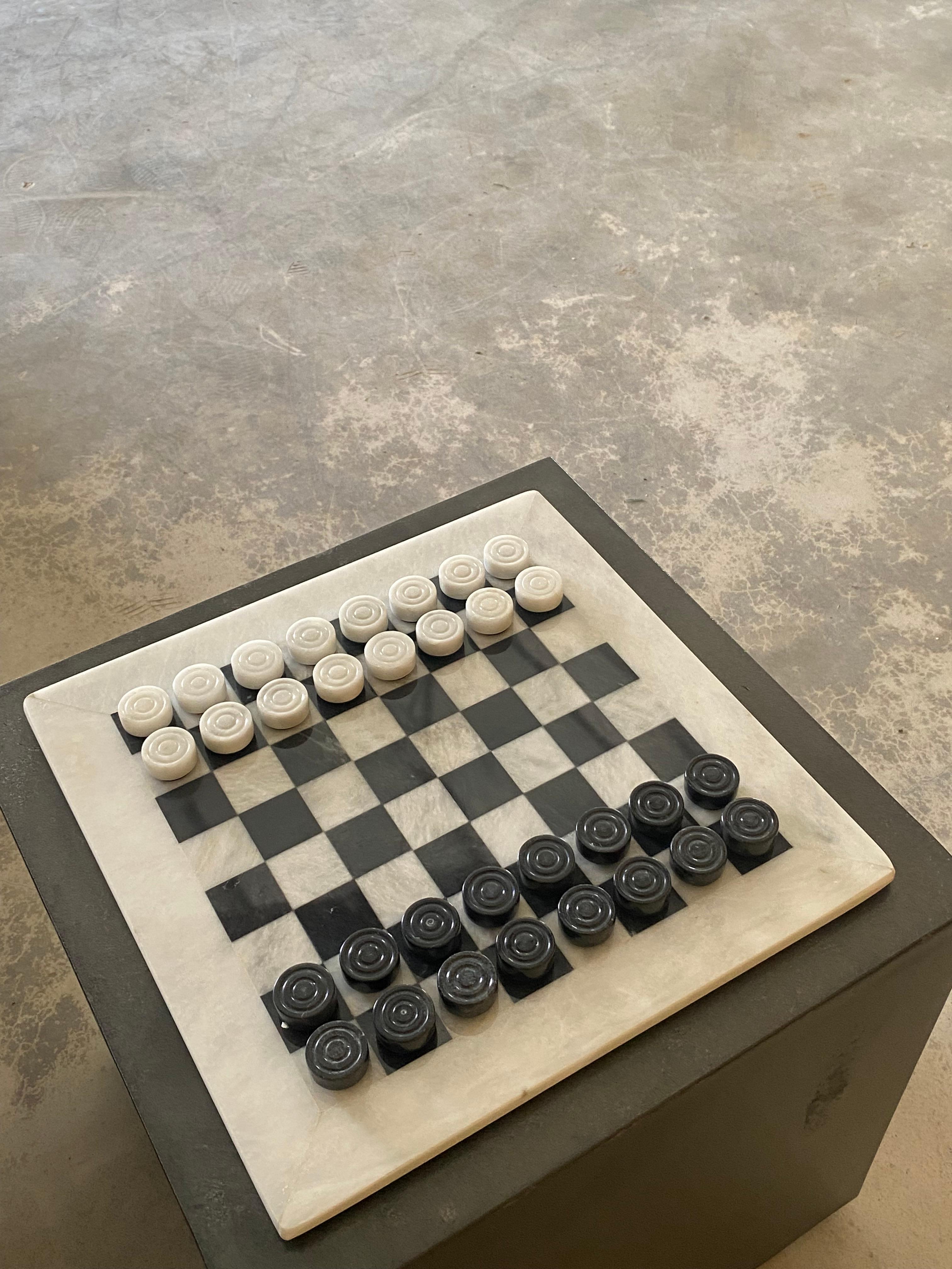 Postmodern Carved Marble Checkers Game Board + Pieces For Sale 3