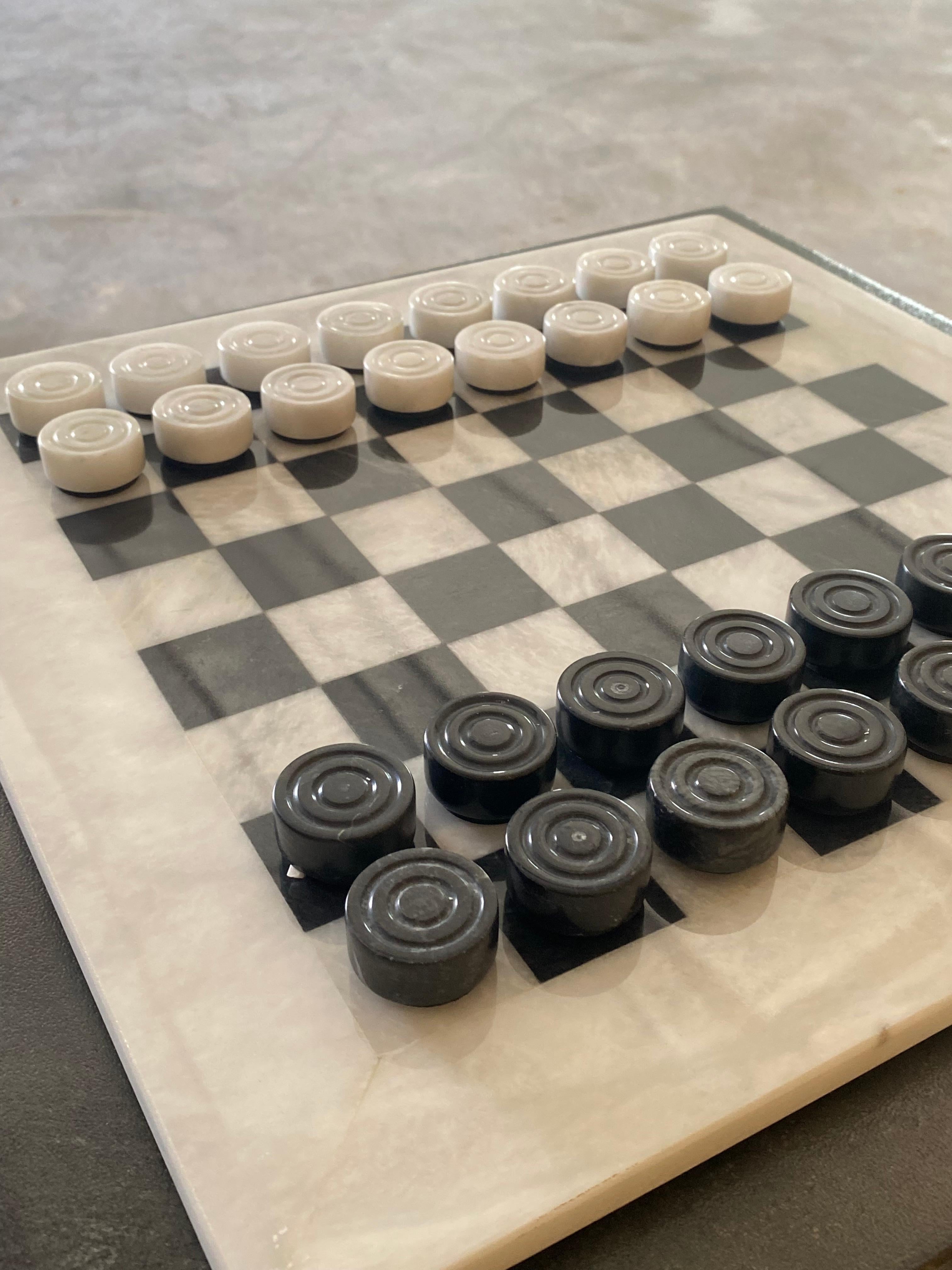 Postmodern Carved Marble Checkers Game Board + Pieces For Sale 4