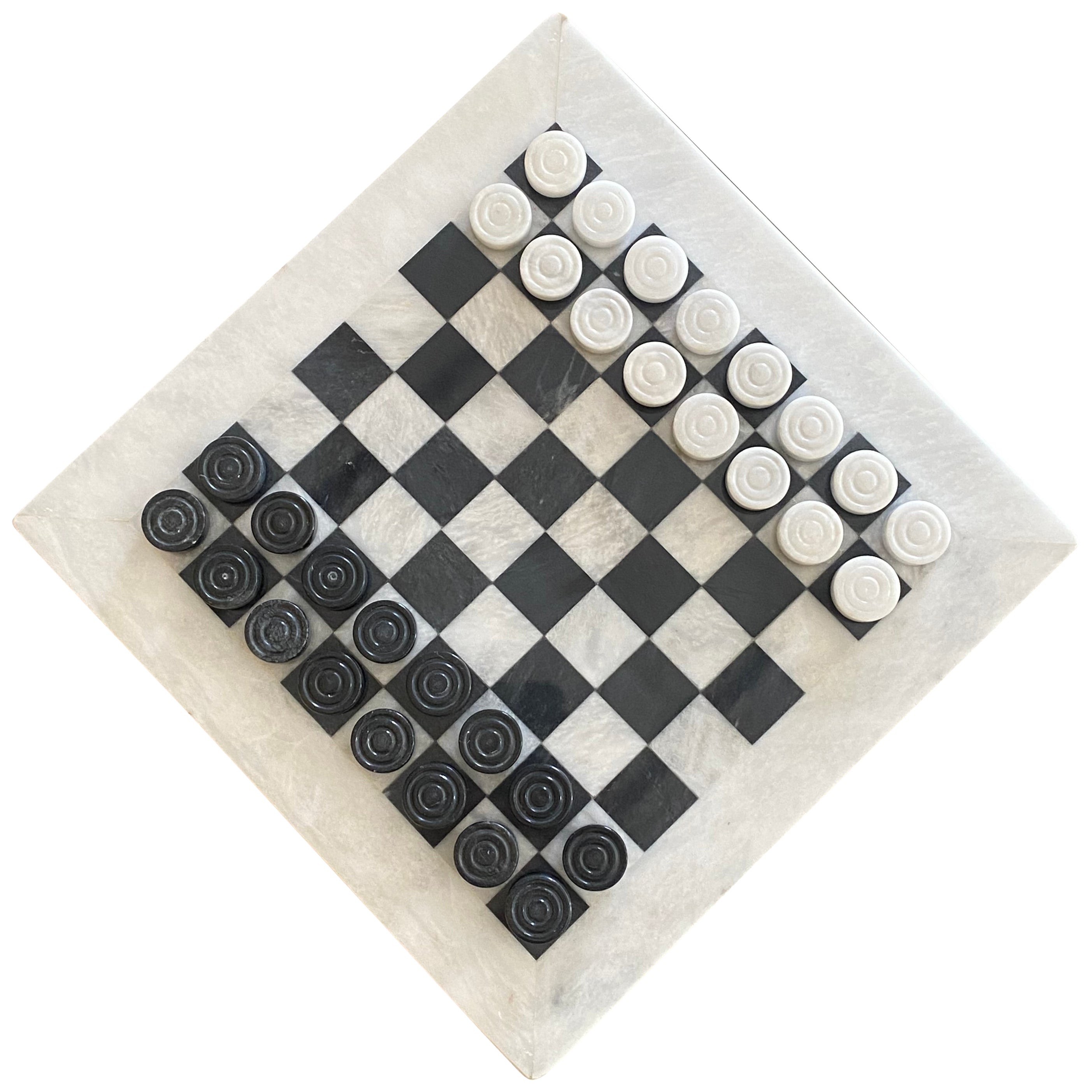Tavola da gioco per dama postmoderna in marmo intagliato + pezzi