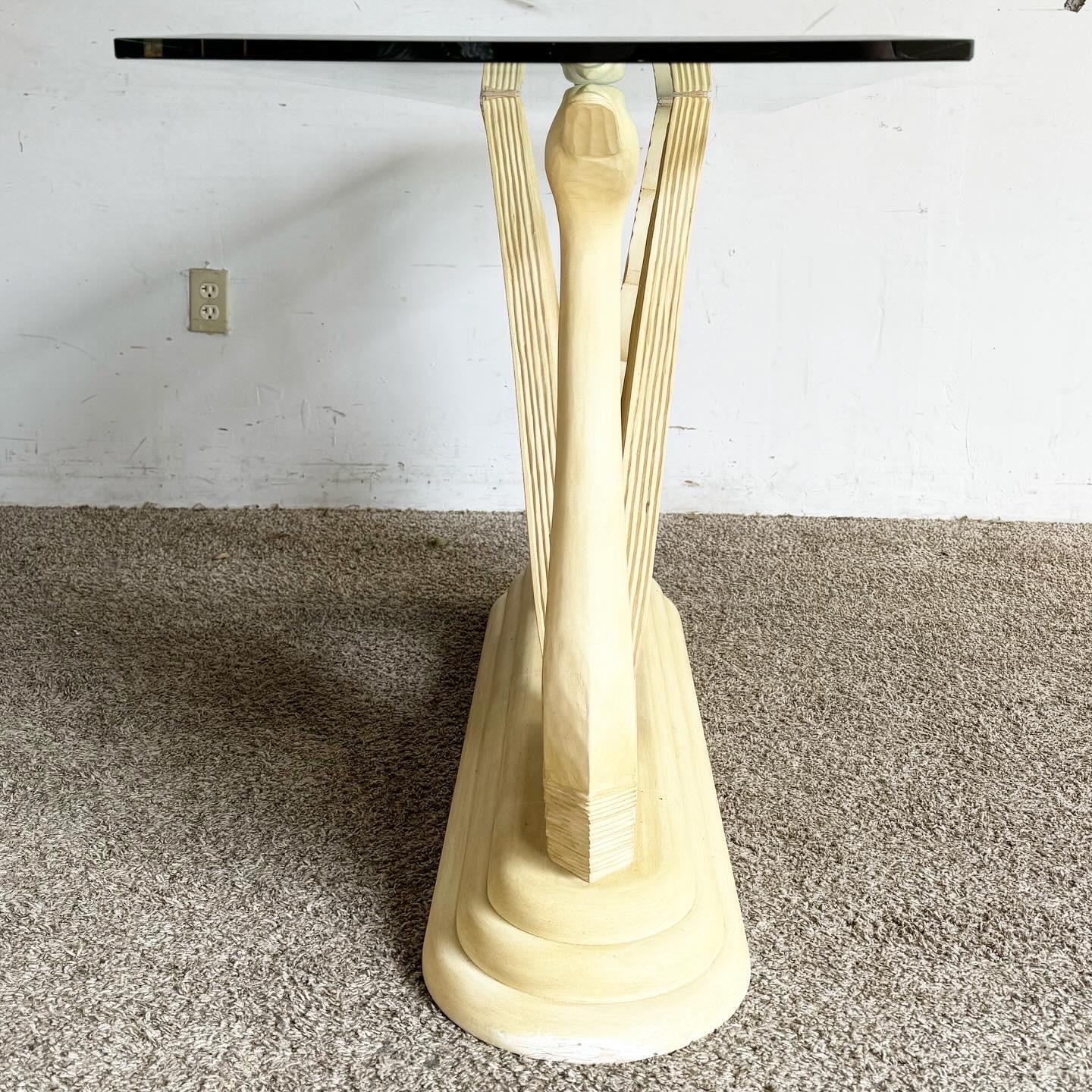 Post-Modern Postmodern Carved Wooden Swan Pedestal Glass Top Console Table