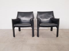 Postmodern Cassina CAB 414 Pair of Dark Grey Lounge Chairs, 1980s