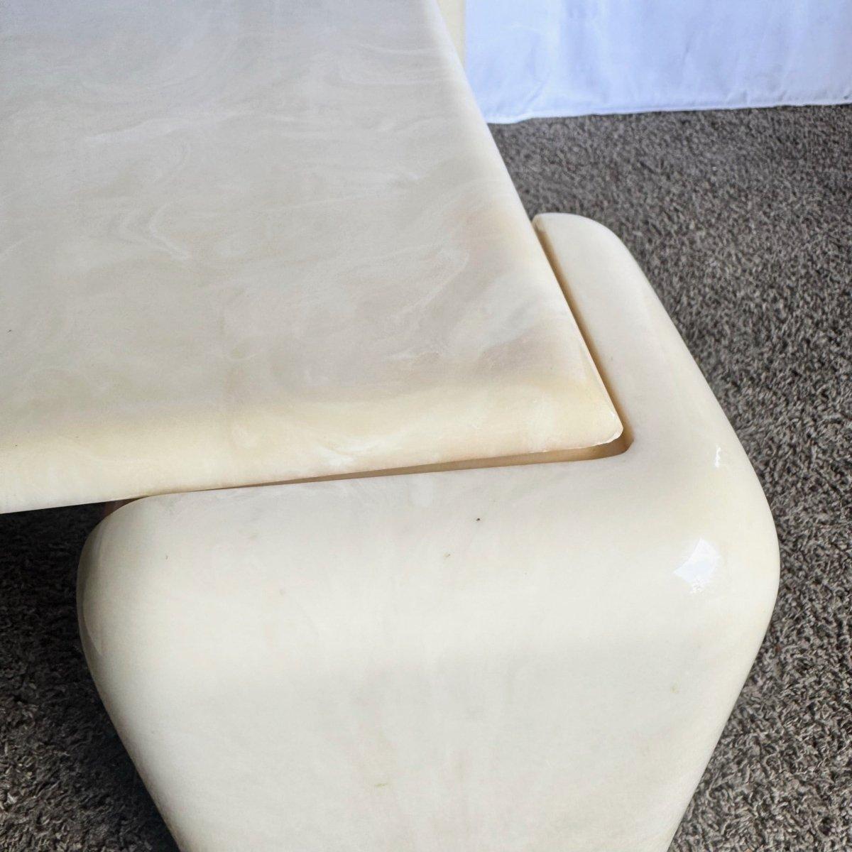 American Postmodern Cast Faux Cream Marble Coffee Table For Sale