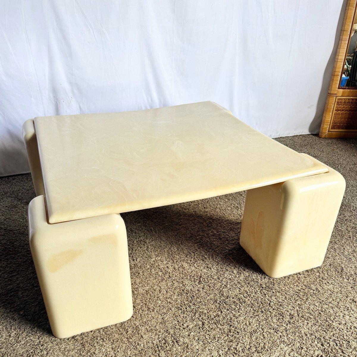 Postmodern Cast Faux Cream Marble Coffee Table In Good Condition For Sale In Delray Beach, FL