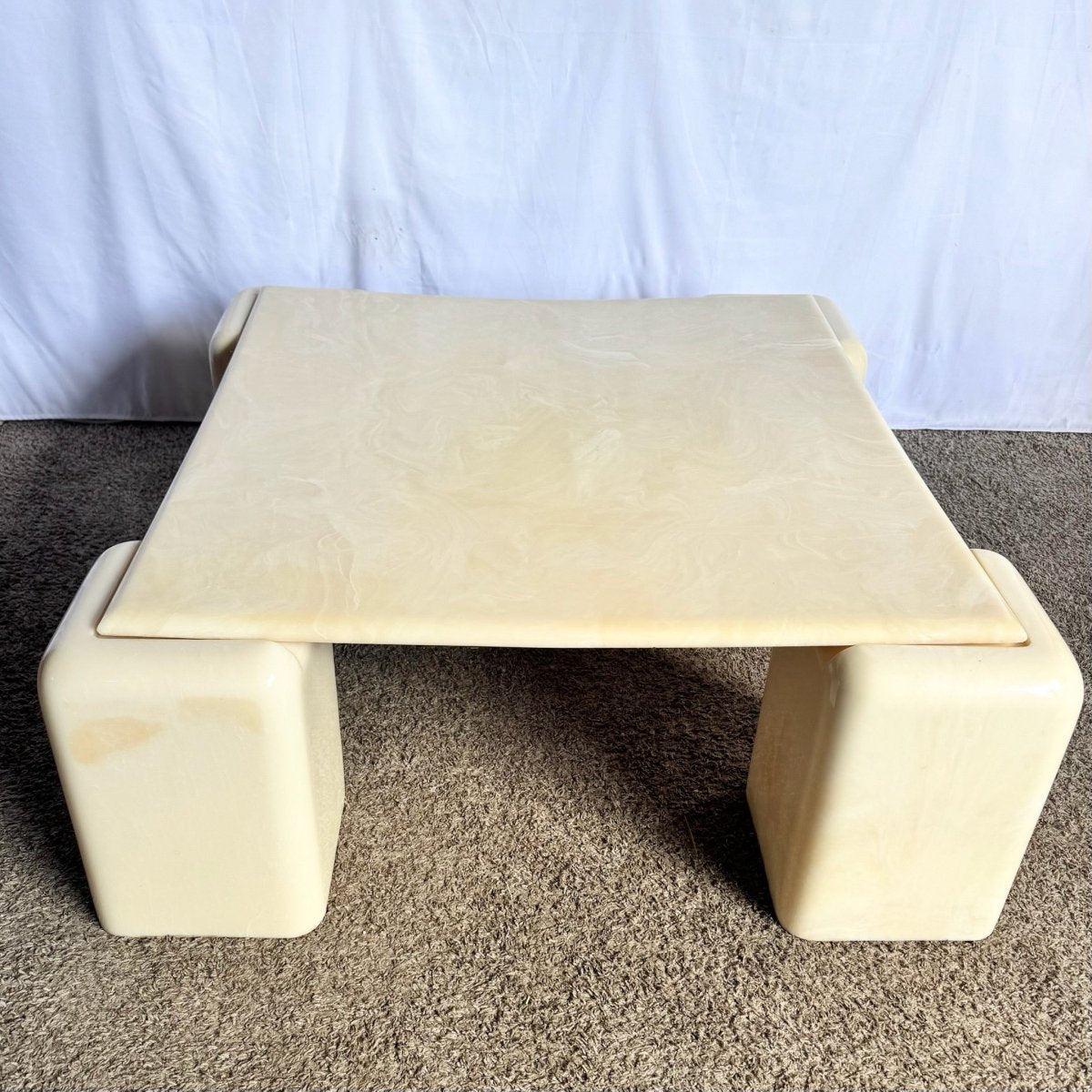 Late 20th Century Postmodern Cast Faux Cream Marble Coffee Table For Sale