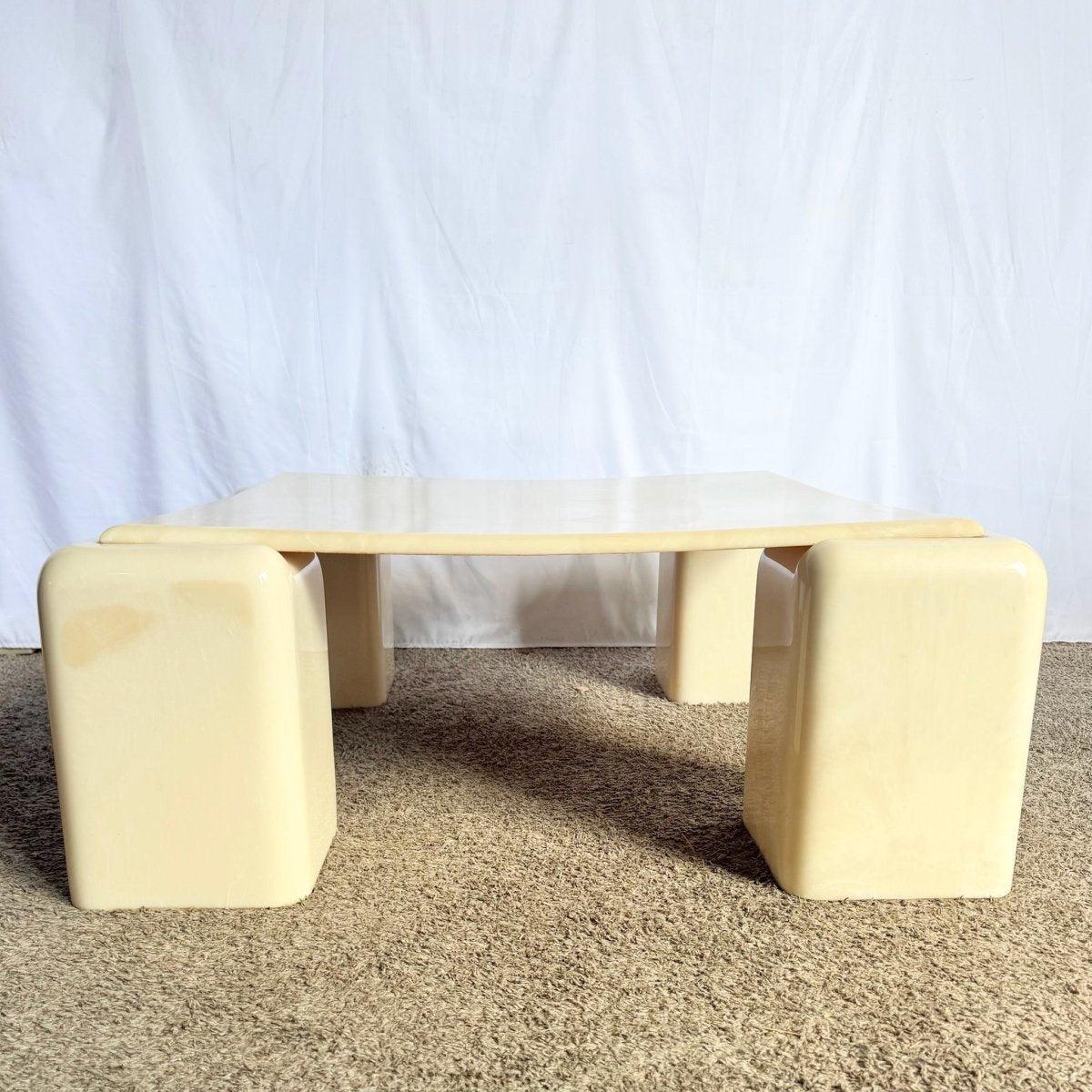 Ceramic Postmodern Cast Faux Cream Marble Coffee Table For Sale