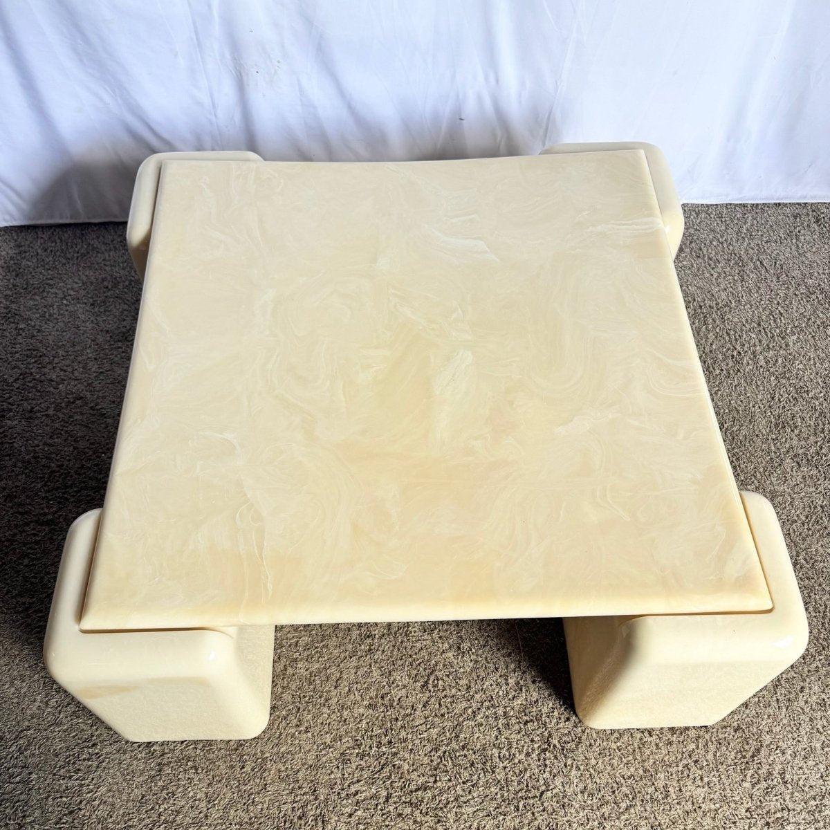 Postmodern Cast Faux Cream Marble Coffee Table For Sale 1