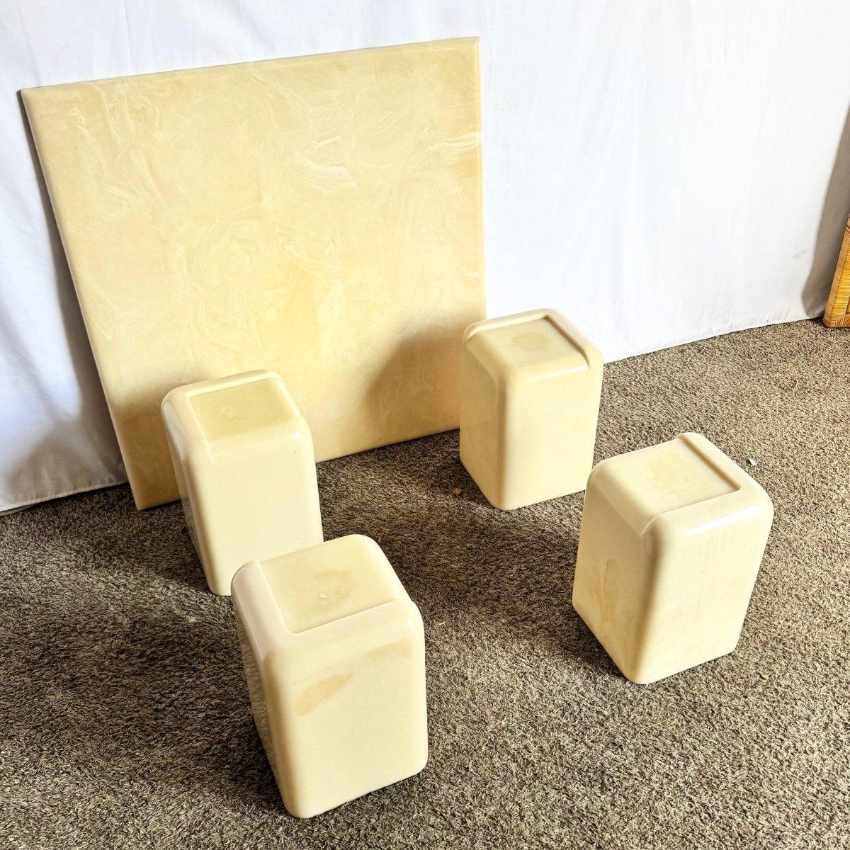 Postmodern Cast Faux Cream Marble Coffee Table For Sale 2