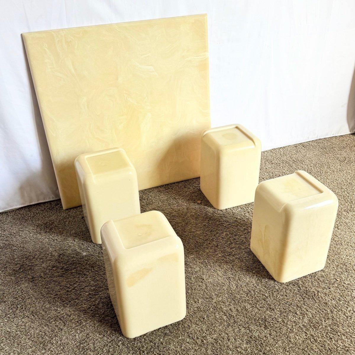 Postmodern Cast Faux Cream Marble Coffee Table For Sale 3