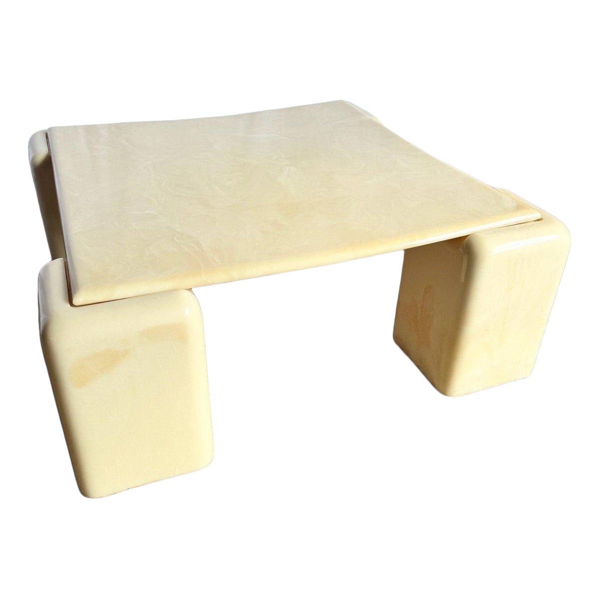 Postmodern Cast Faux Cream Marble Coffee Table
