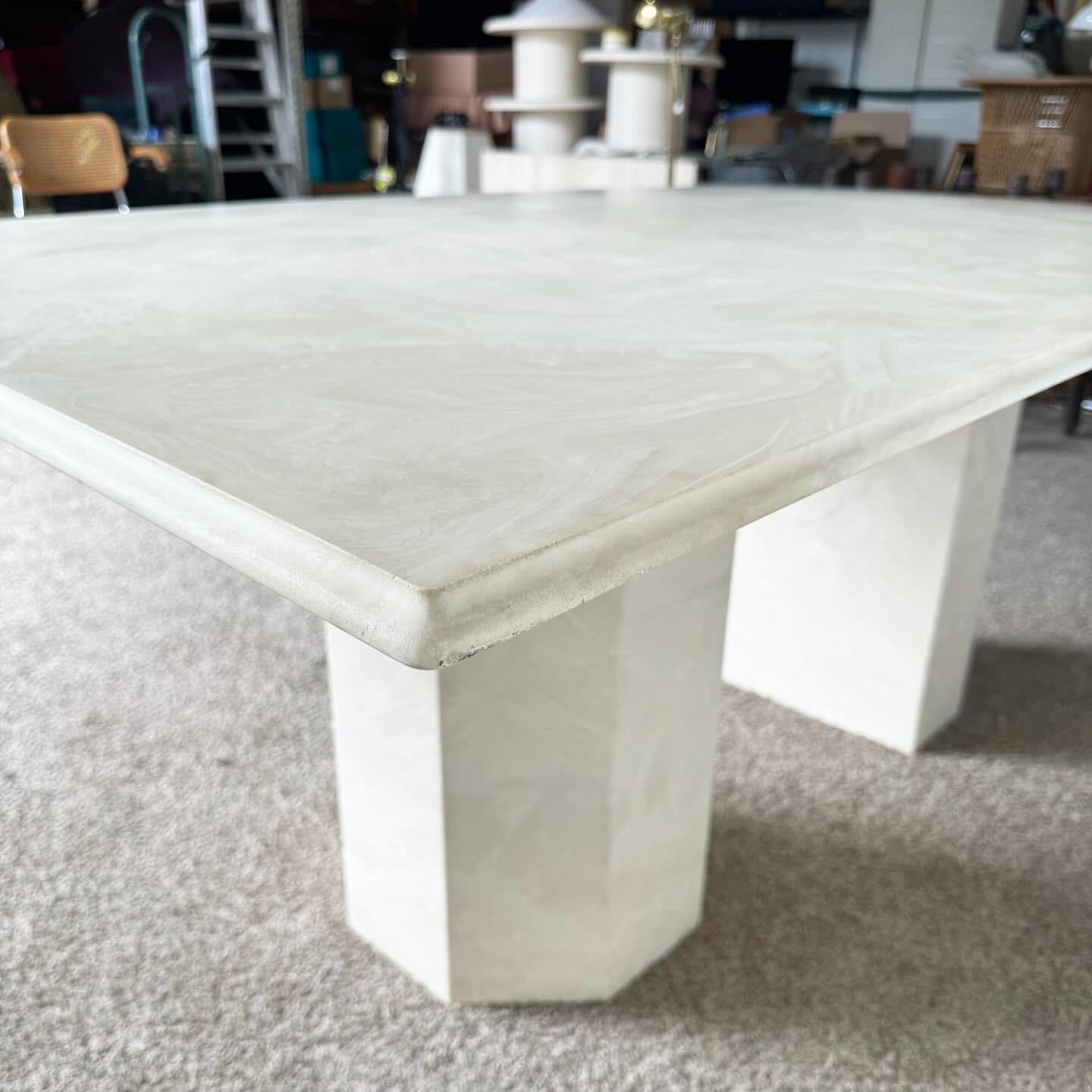 Postmodern Cast Faux Marble Cream and Beige Rectangular Dining Table In Good Condition For Sale In Delray Beach, FL