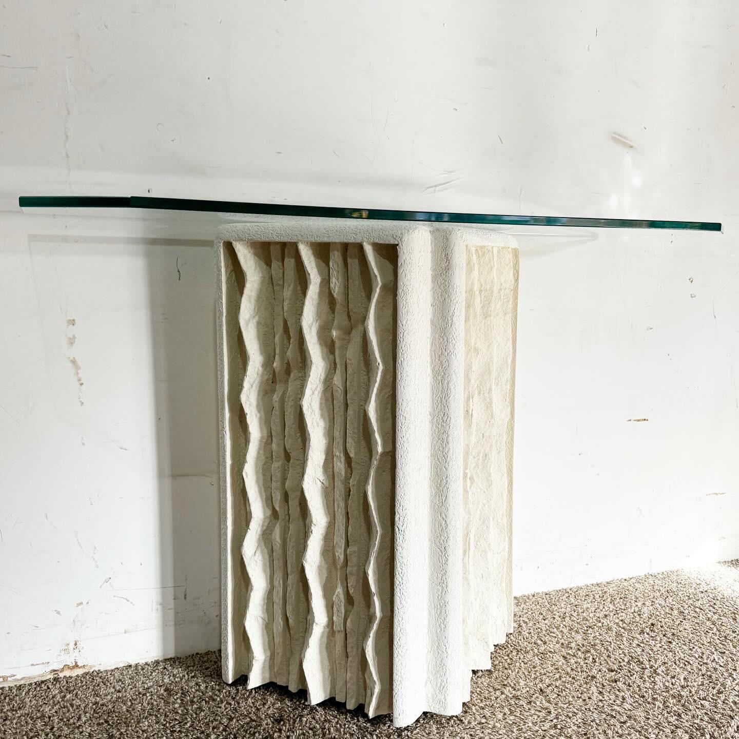 Post-Modern Postmodern Cast Plaster Glass Top Console Table For Sale