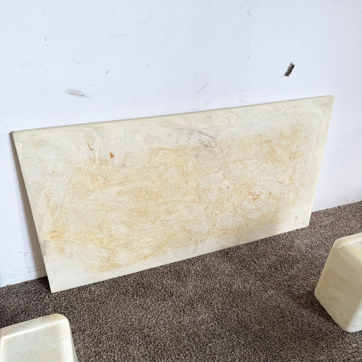 Post-Modern Postmodern Cast Stone Faux Marble Rectangular Coffee Table With Nested Legs For Sale
