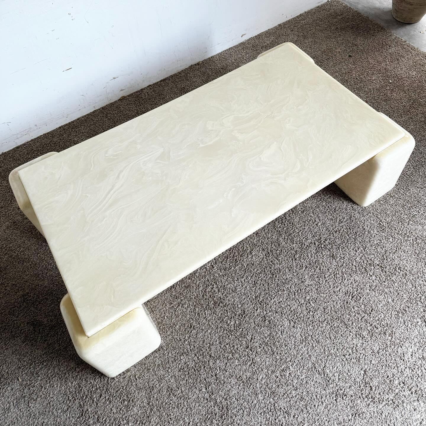20th Century Postmodern Cast Stone Faux Marble Rectangular Coffee Table With Nested Legs For Sale