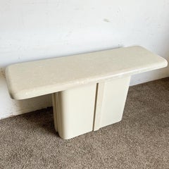 Postmodern Casted Cream Faux Marble Console Table