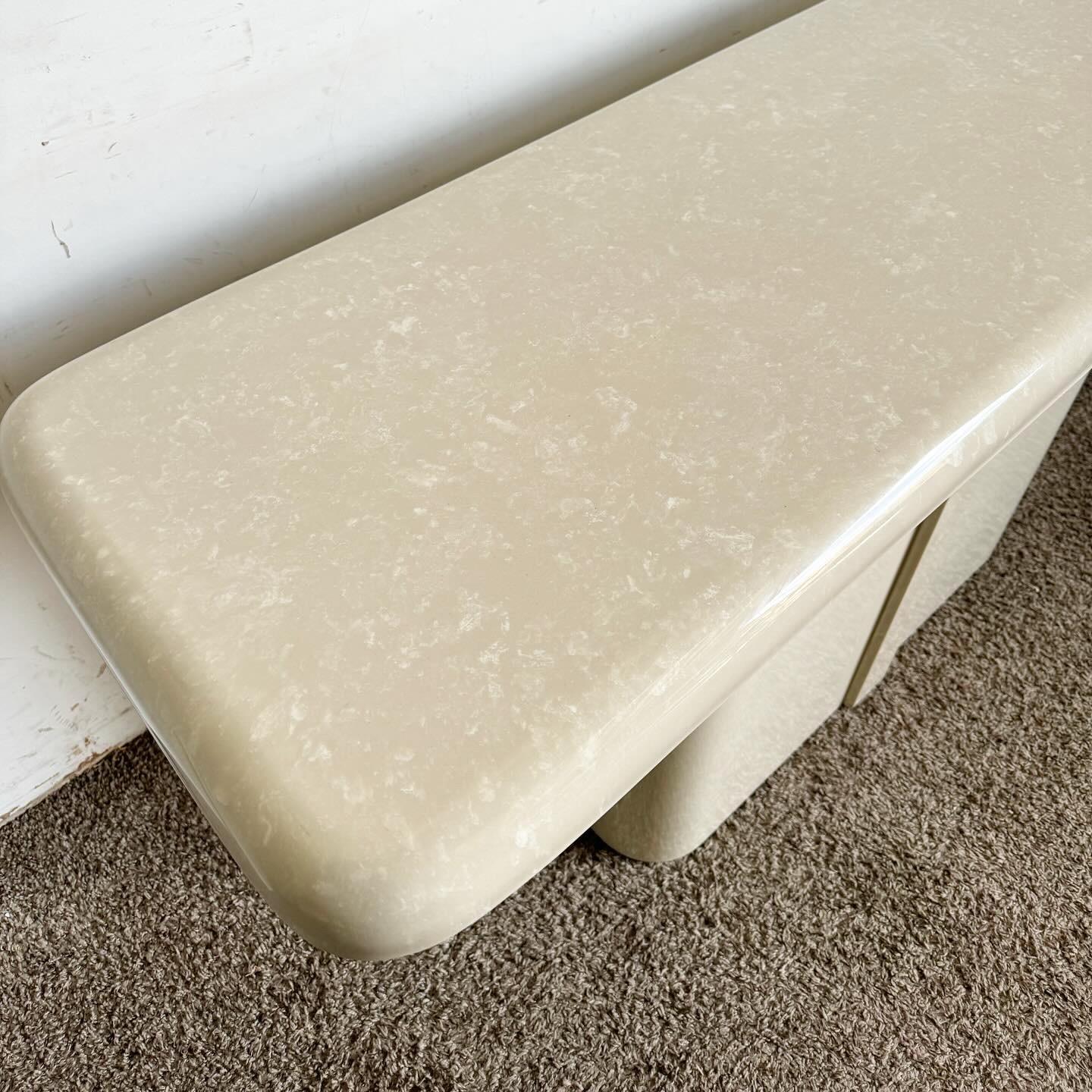 American Postmodern Casted Cream Faux Marble Console Table For Sale