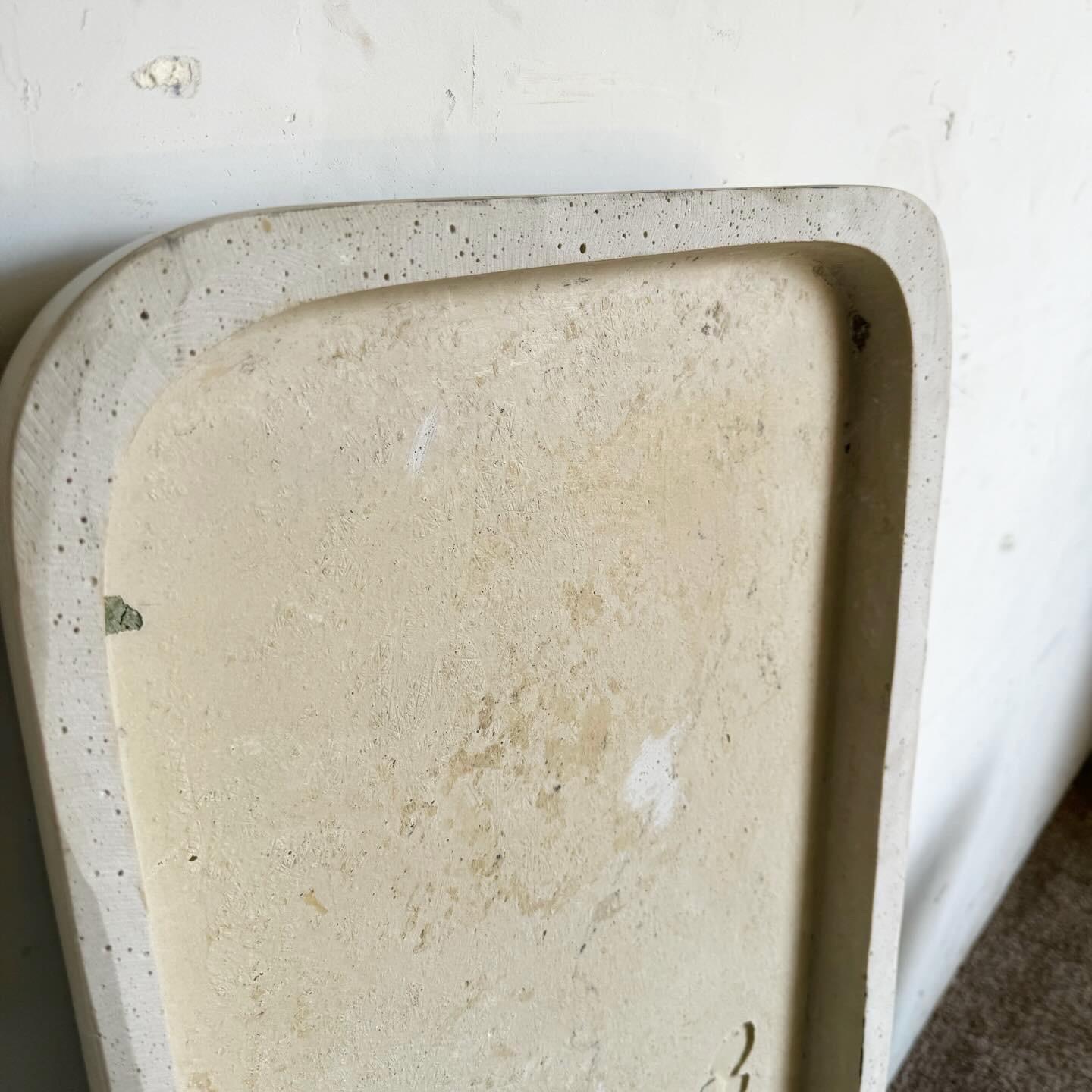 Late 20th Century Postmodern Casted Cream Faux Marble Console Table For Sale