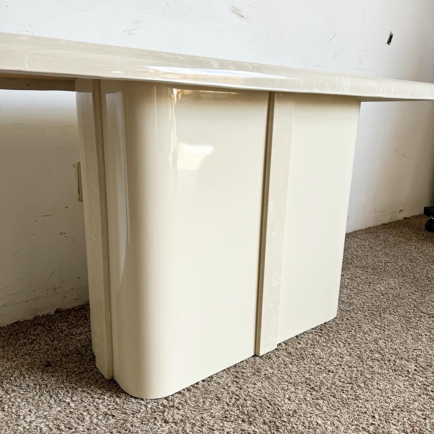 Postmodern Casted Cream Faux Marble Console Table For Sale 2