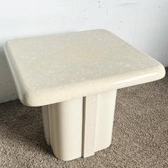 Postmodern Casted Cream Faux Marble Side Table