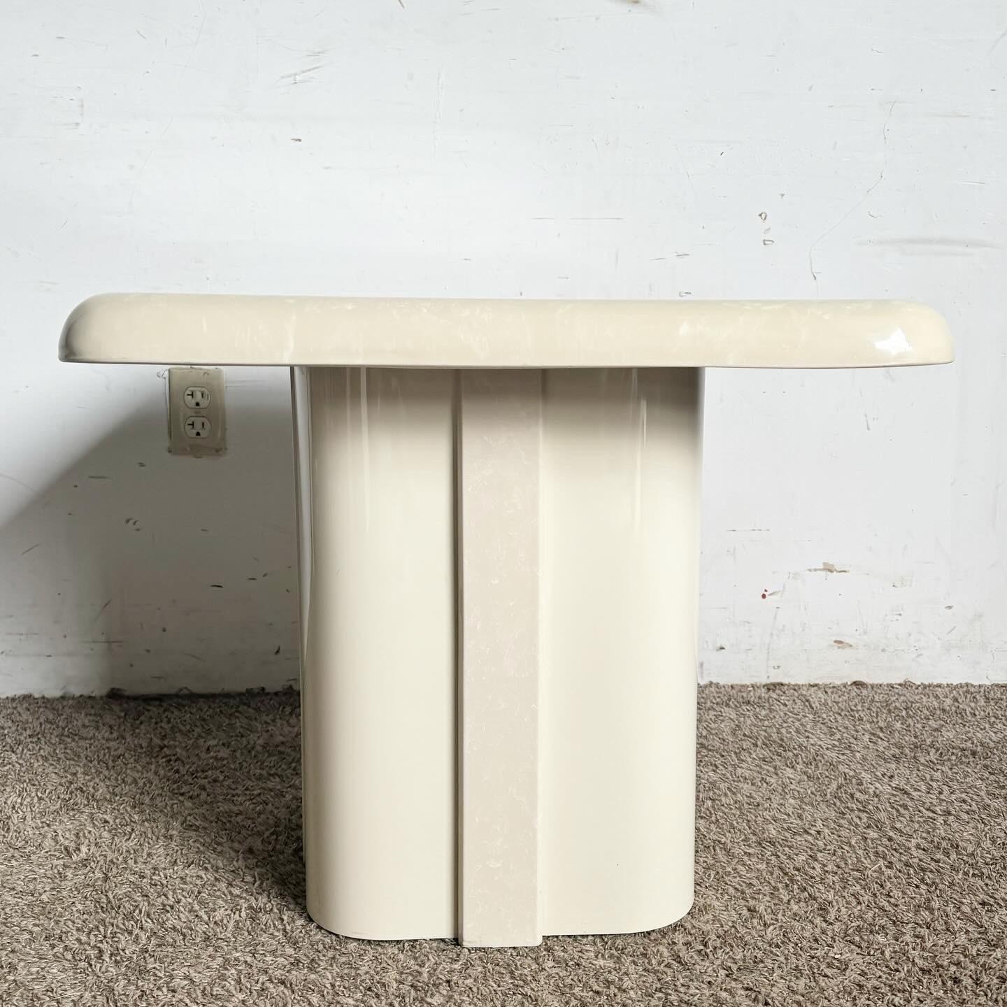American Postmodern Casted Cream Faux Marble Side Table For Sale