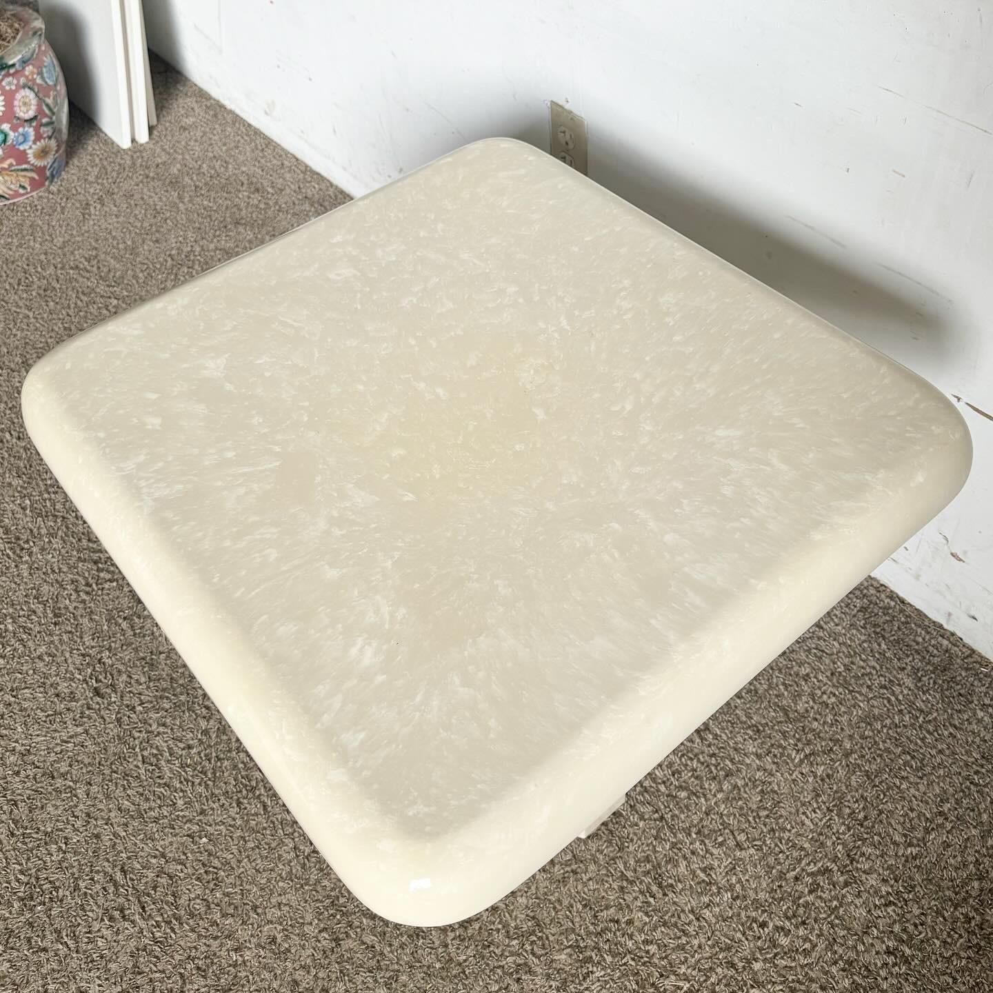 Late 20th Century Postmodern Casted Cream Faux Marble Side Table For Sale
