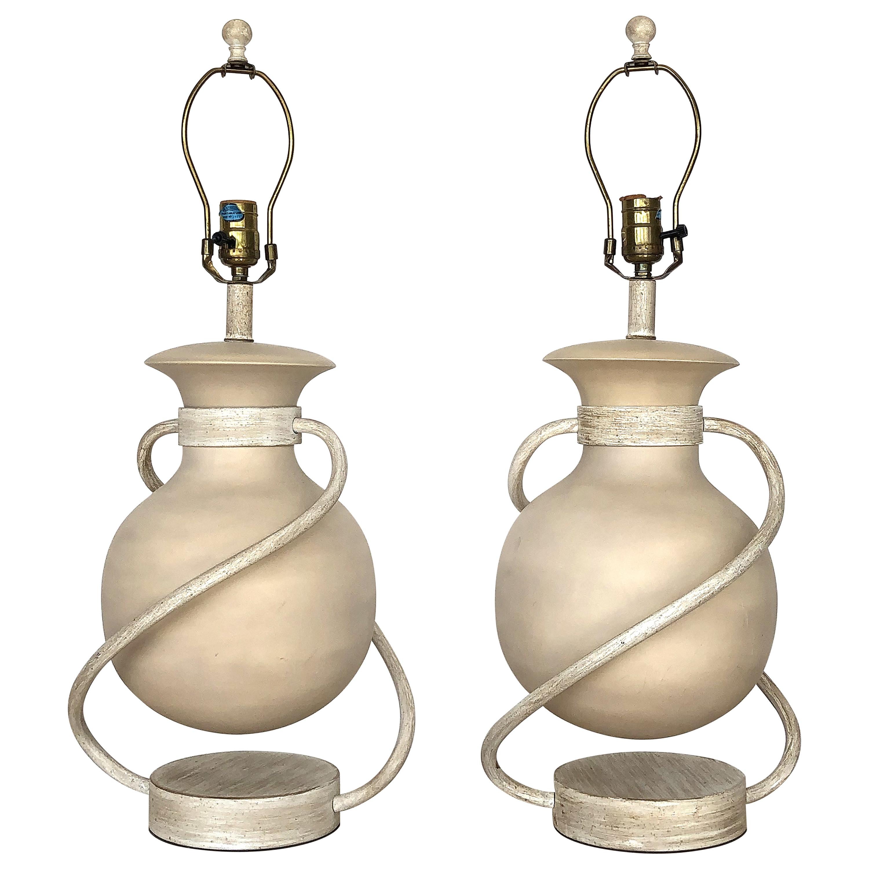 Postmodern Ceramic/Metal Floating Sphere Table Lamps For Sale