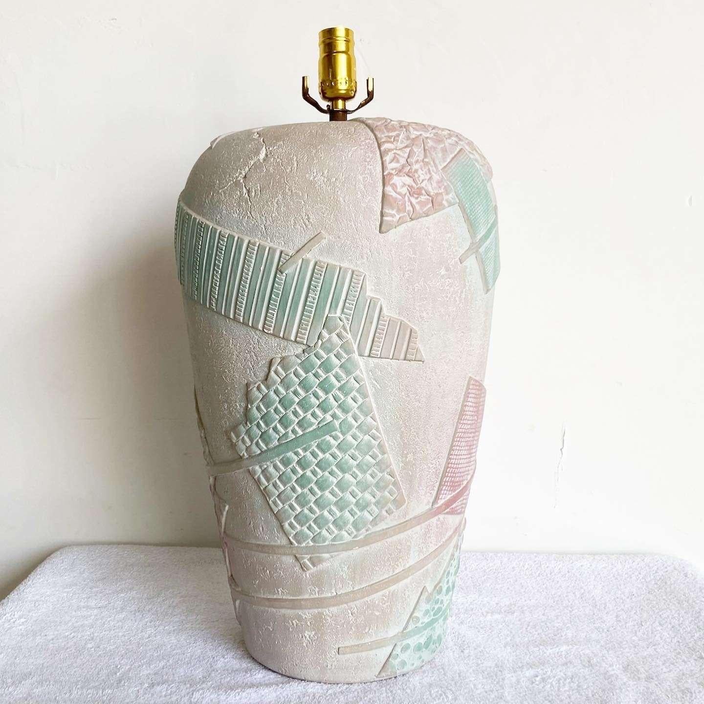 Postmodern Ceramic Pink Tan and Green Table Lamp by Bon Art For Sale 5