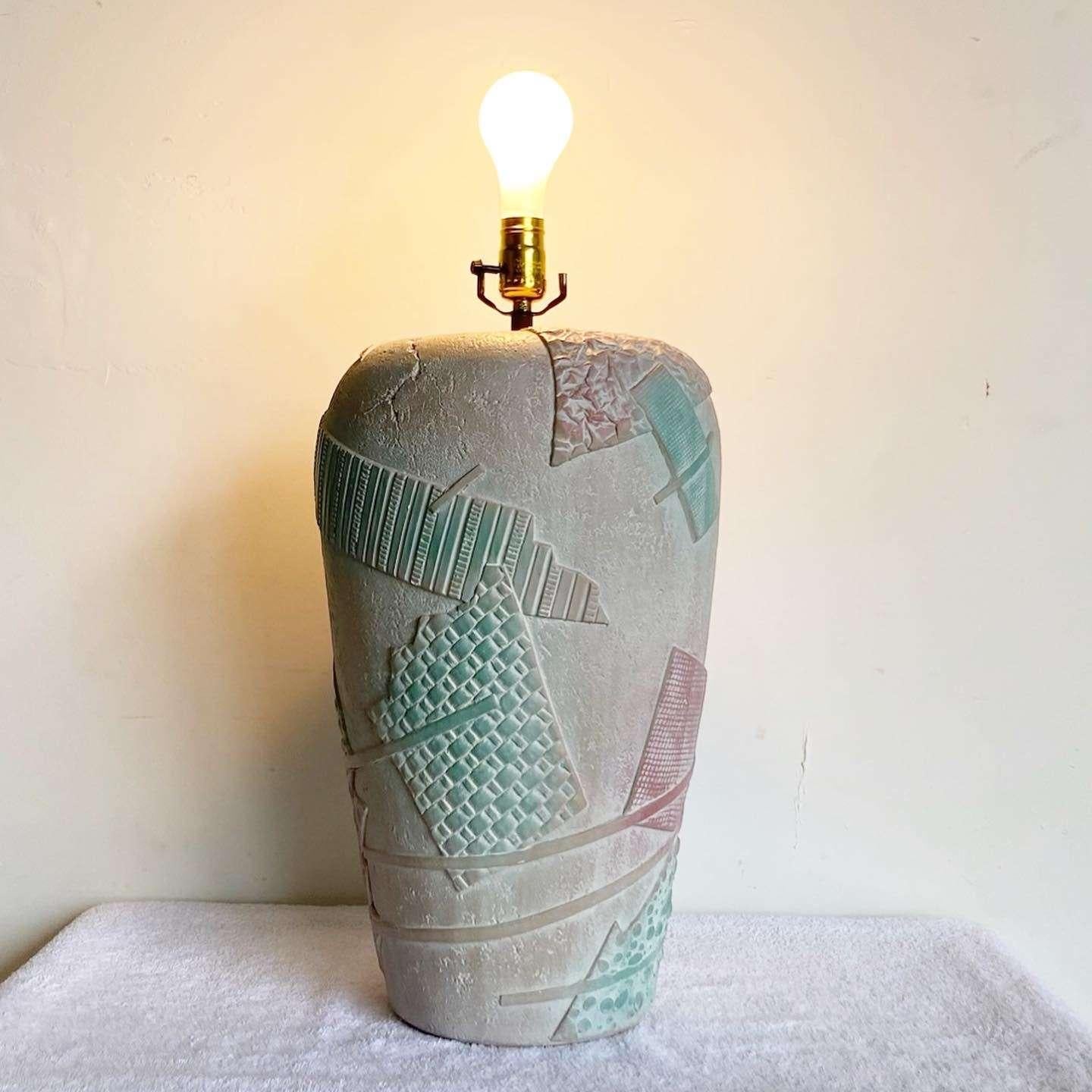 Postmodern Ceramic Pink Tan and Green Table Lamp by Bon Art For Sale 4