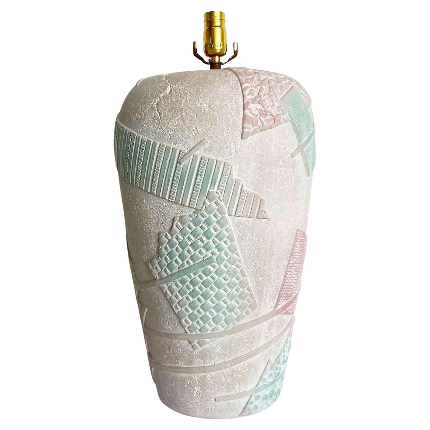 Postmodern Ceramic Pink Tan and Green Table Lamp by Bon Art For Sale