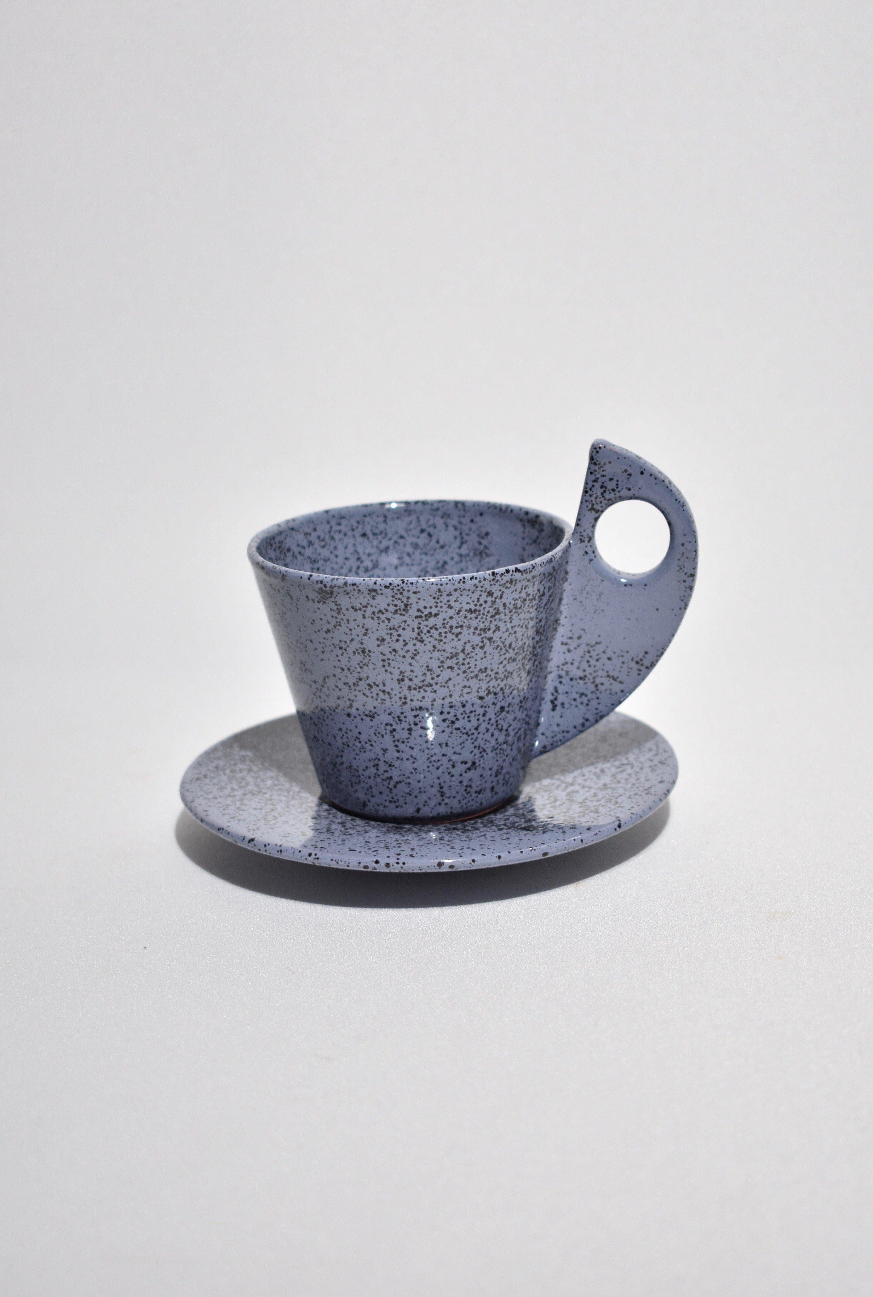 Post-Modern Postmodern Ceramic Teacup Set in Blue Speckle Pattern