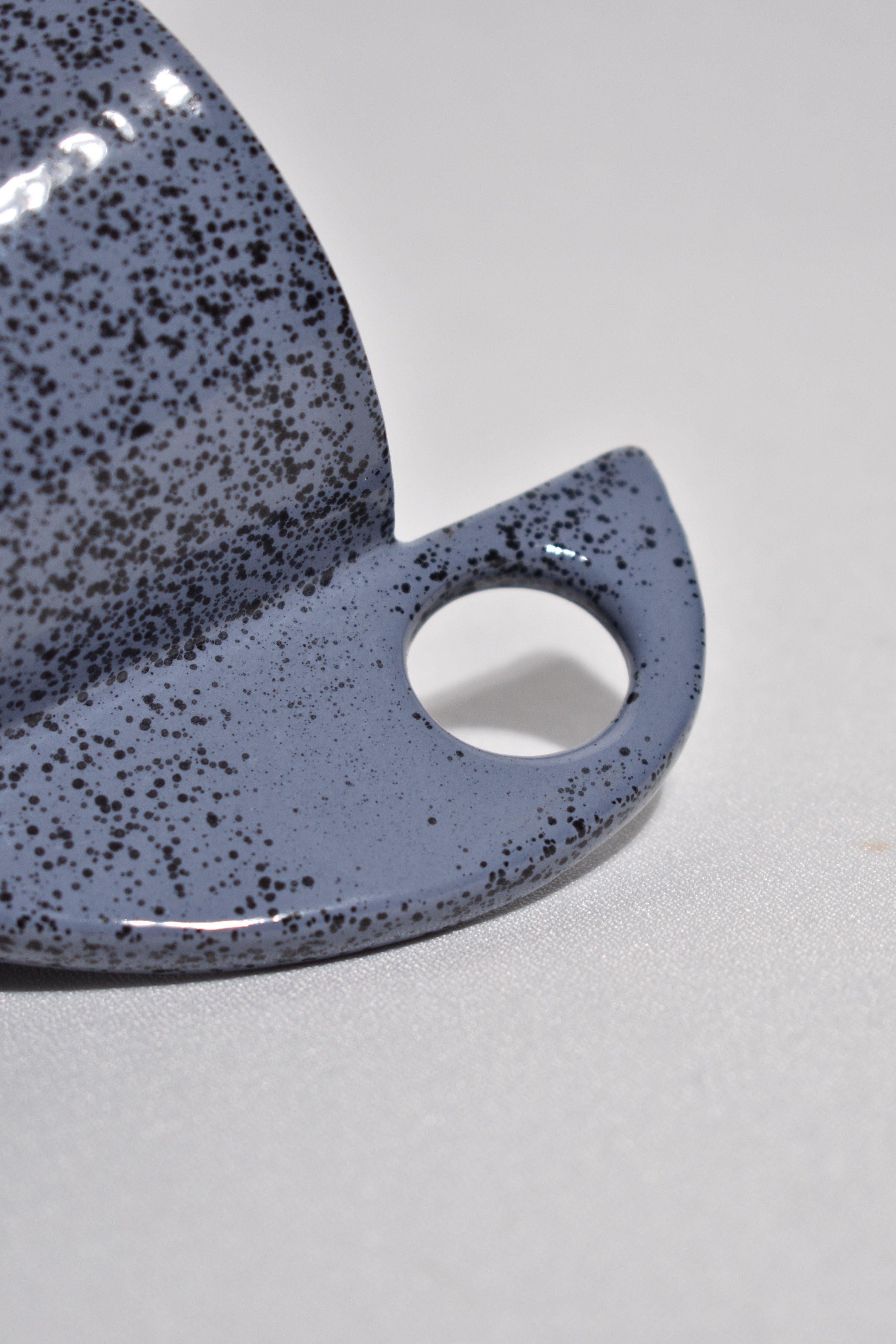 Hand-Crafted Postmodern Ceramic Teacup Set in Blue Speckle Pattern