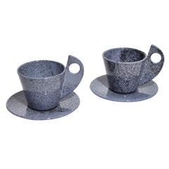 Retro Postmodern Ceramic Teacup Set in Blue Speckle Pattern