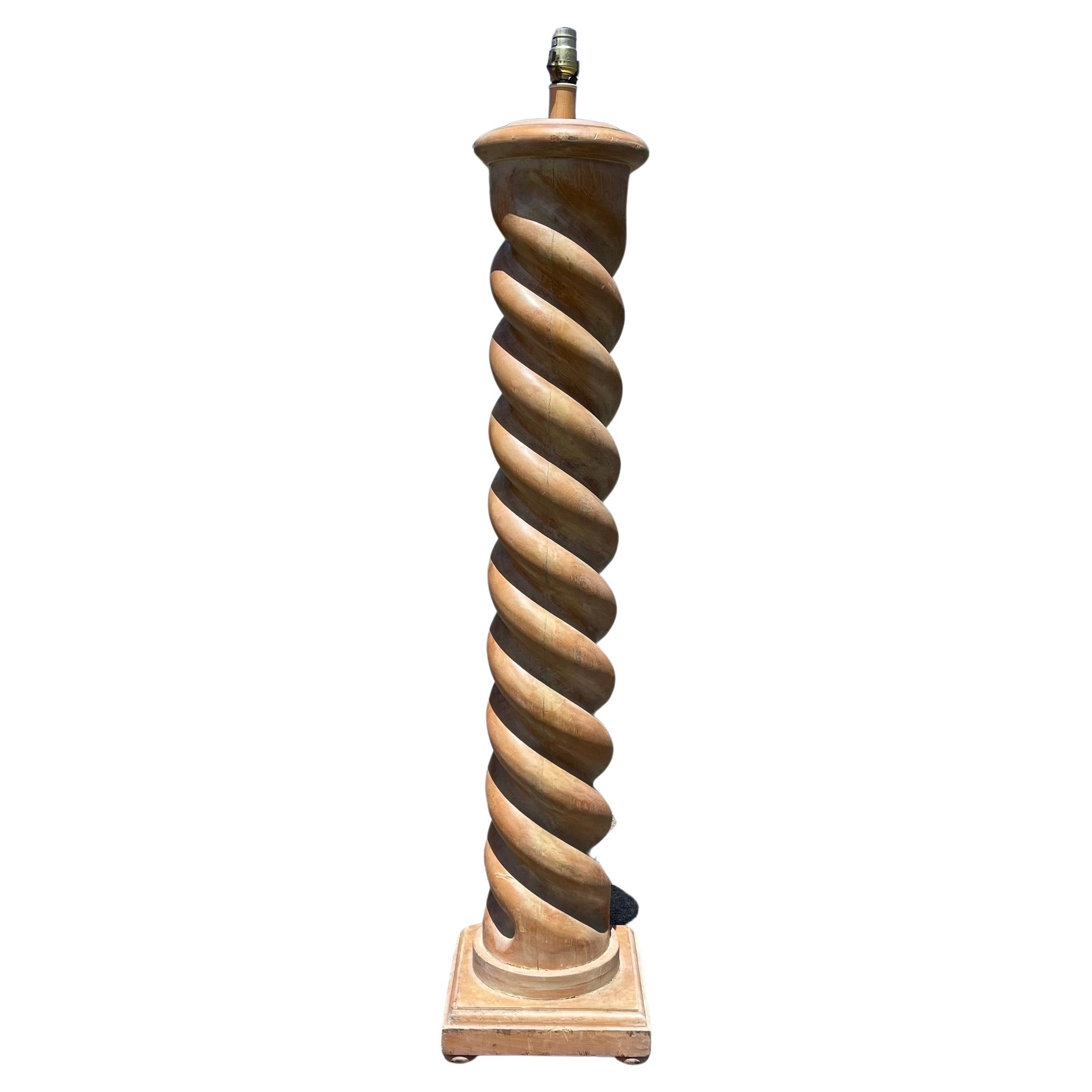 Postmodern Cerused Limed Oak Wood Barley Twist Floor Lamp