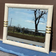 Postmodern Cerused Oak Bullnose Wall Mirror With Brass Accents