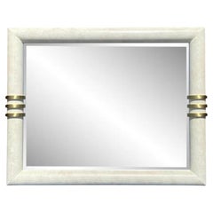 Postmodern Cerused Oak Bullnose Wall Mirror With Brass Accents