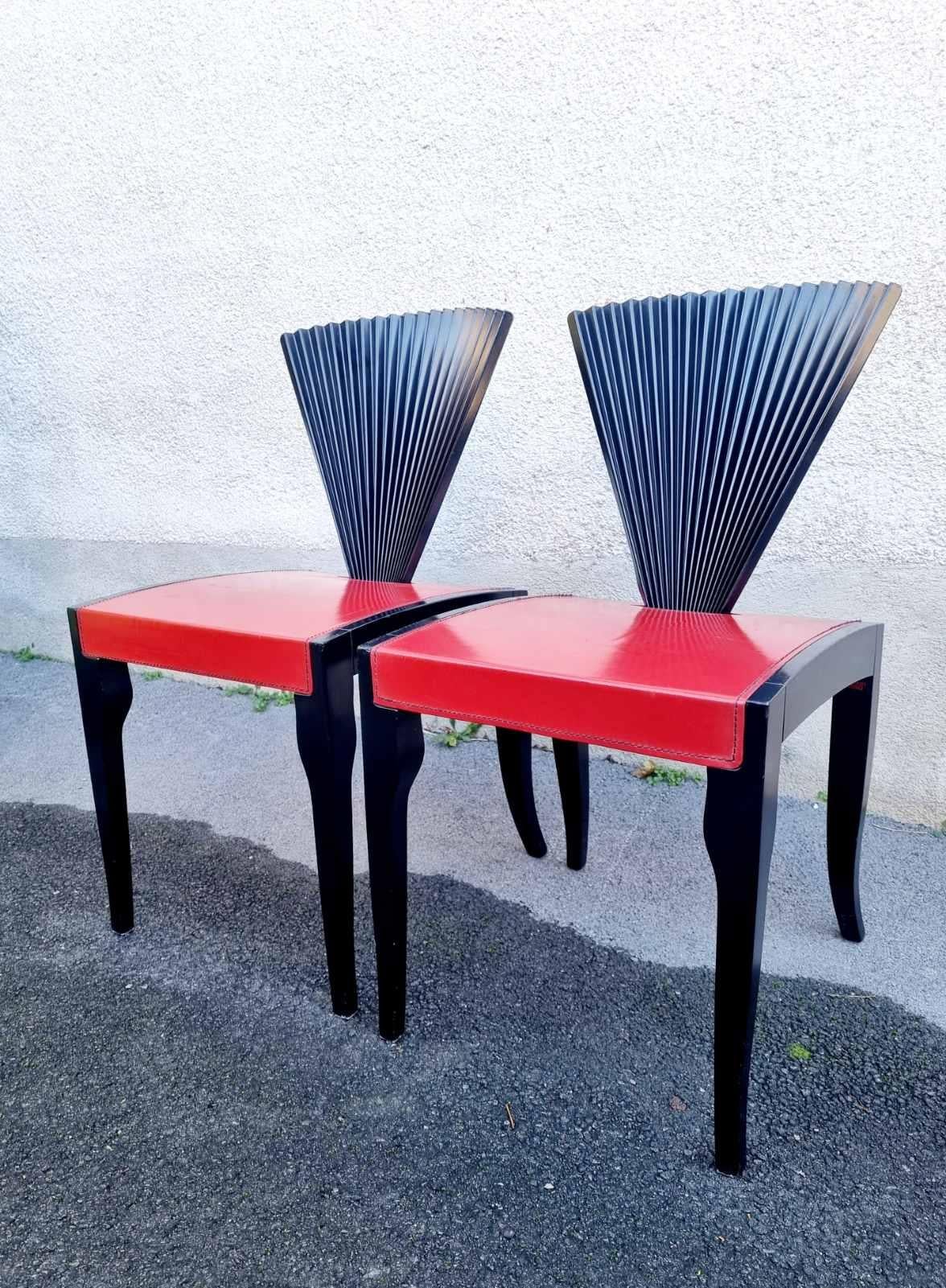 Leather Postmodern Chairs Designed by Emanuelle Zenere for Cattelan, Italy 90s For Sale