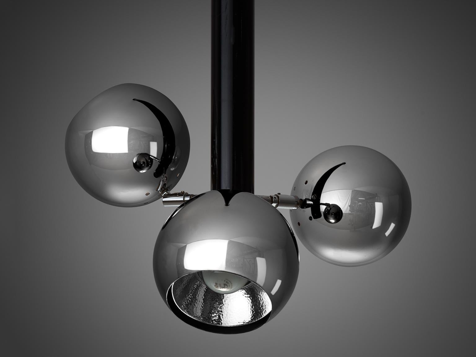 Metal Postmodern Chandelier in Chrome and Black Steel