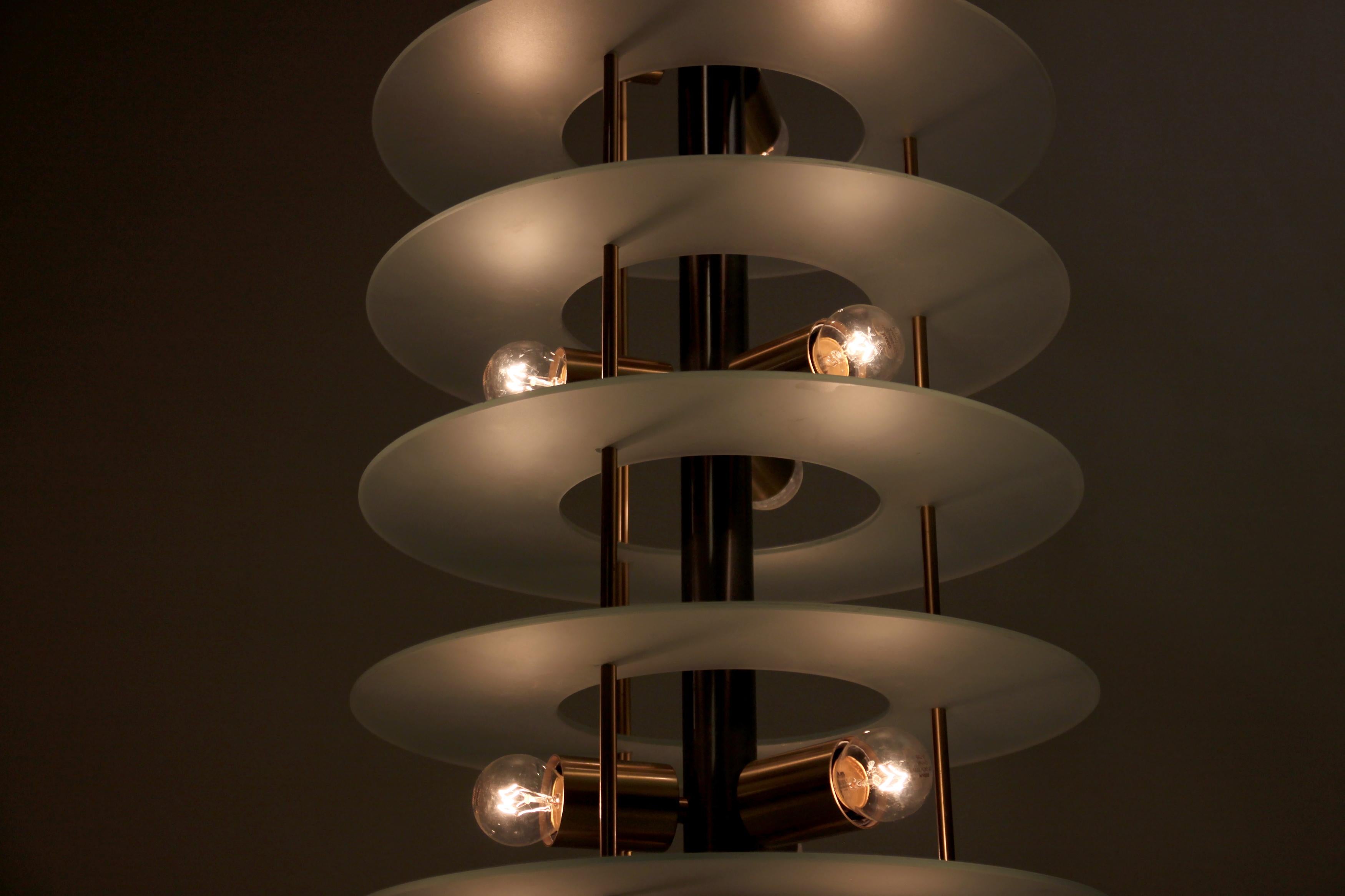Large Postmodern Chandelier in Glass and Steel, 1980s For Sale 2