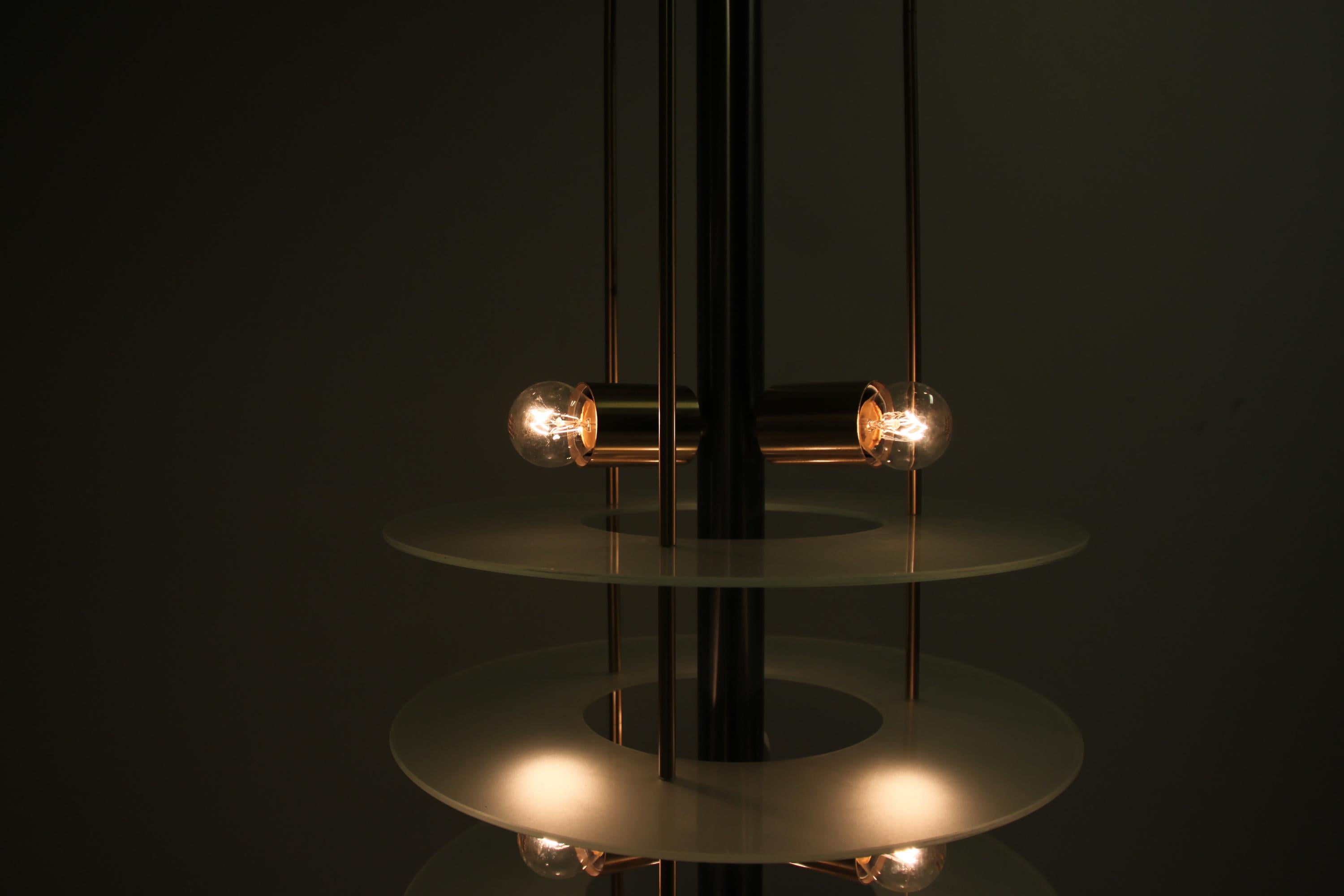 Large Postmodern Chandelier in Glass and Steel, 1980s For Sale 3
