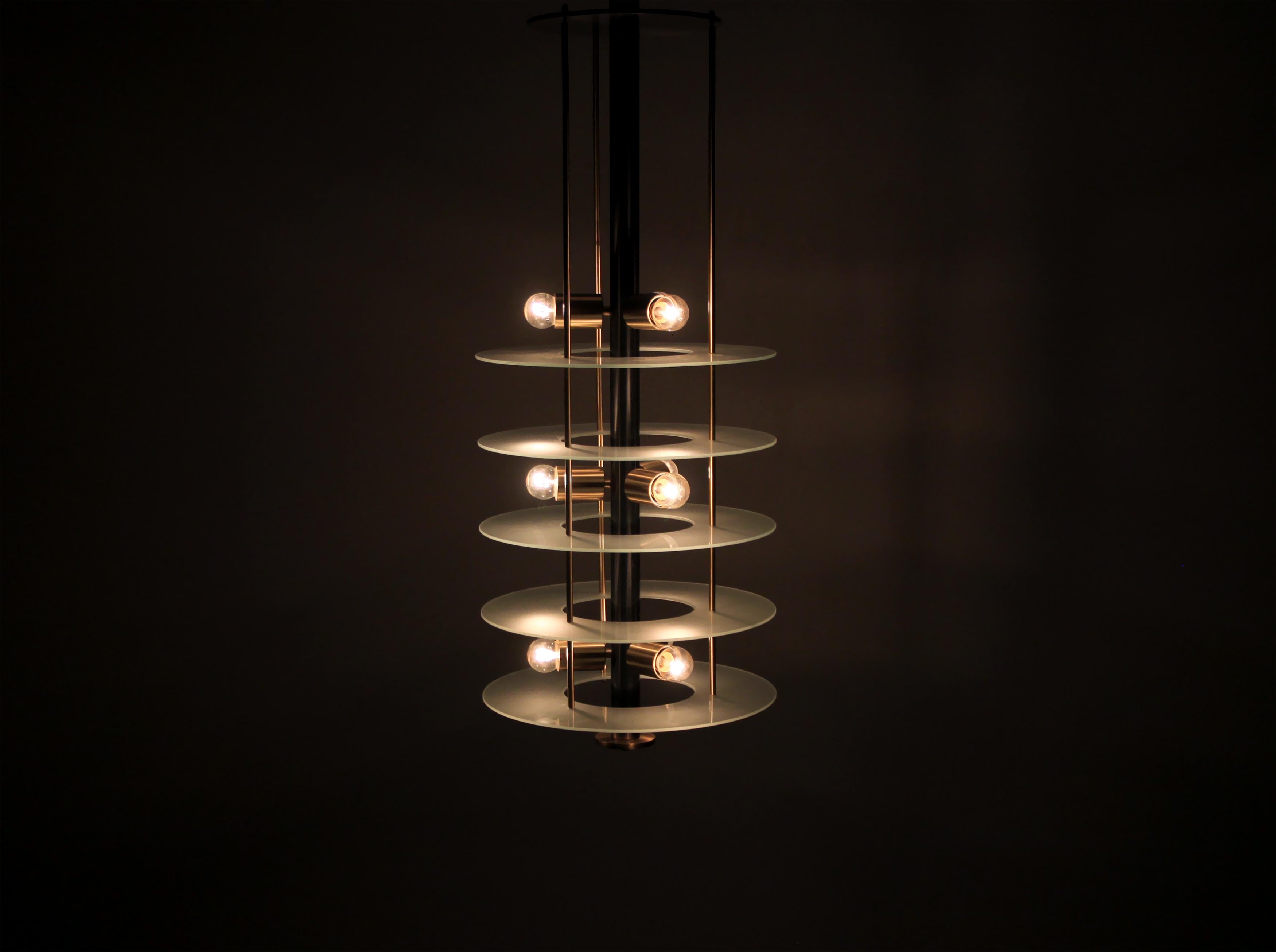 Large Postmodern Chandelier in Glass and Steel, 1980s For Sale 4