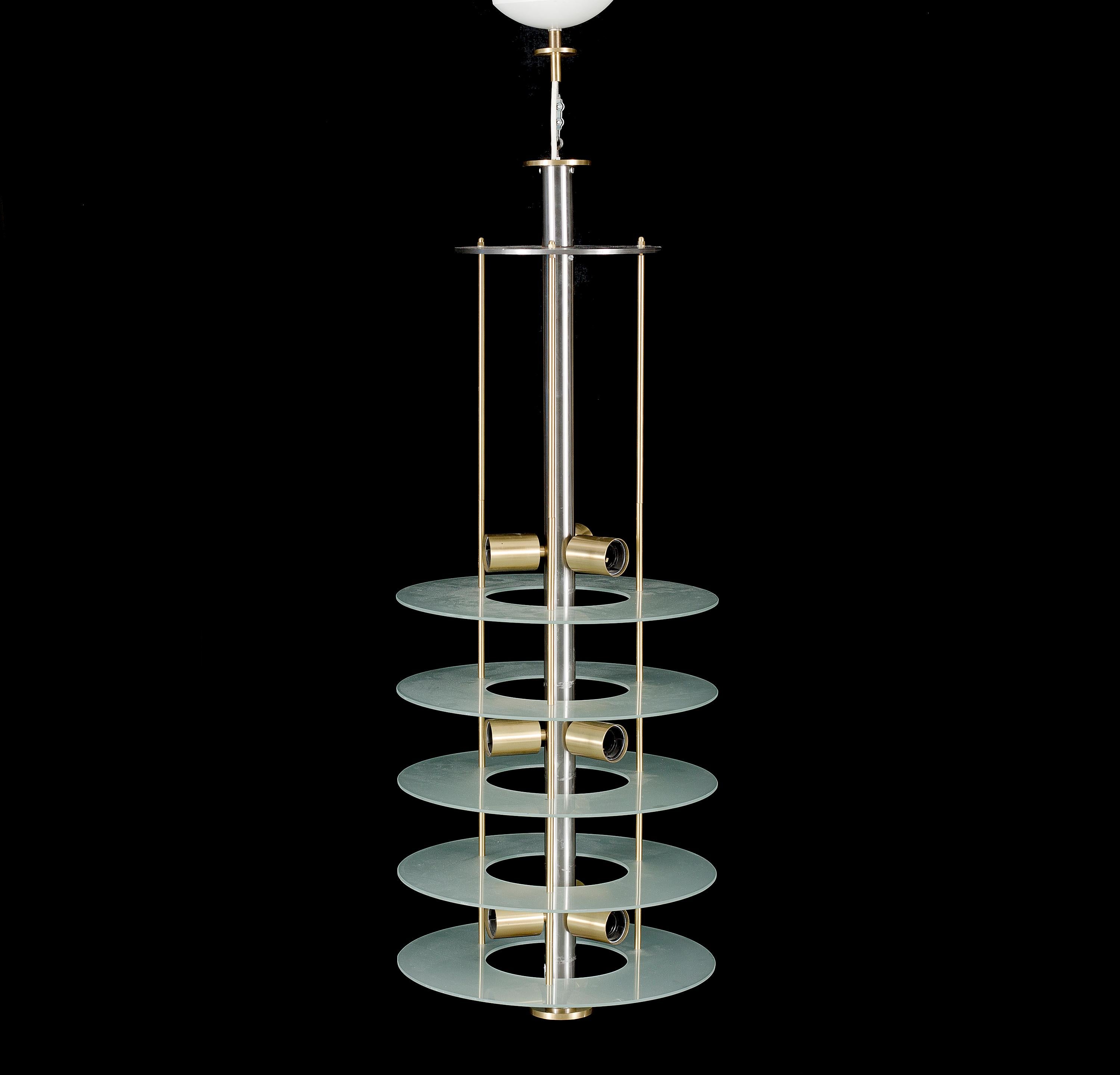 Post-Modern Large Postmodern Chandelier in Glass and Steel, 1980s For Sale