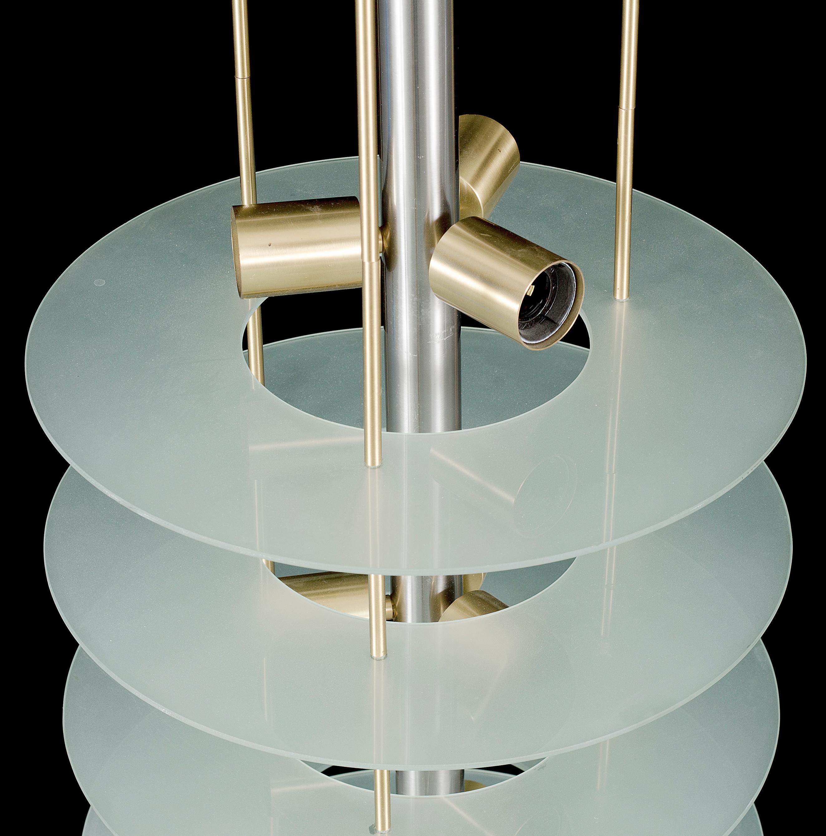 Scandinavian Large Postmodern Chandelier in Glass and Steel, 1980s For Sale