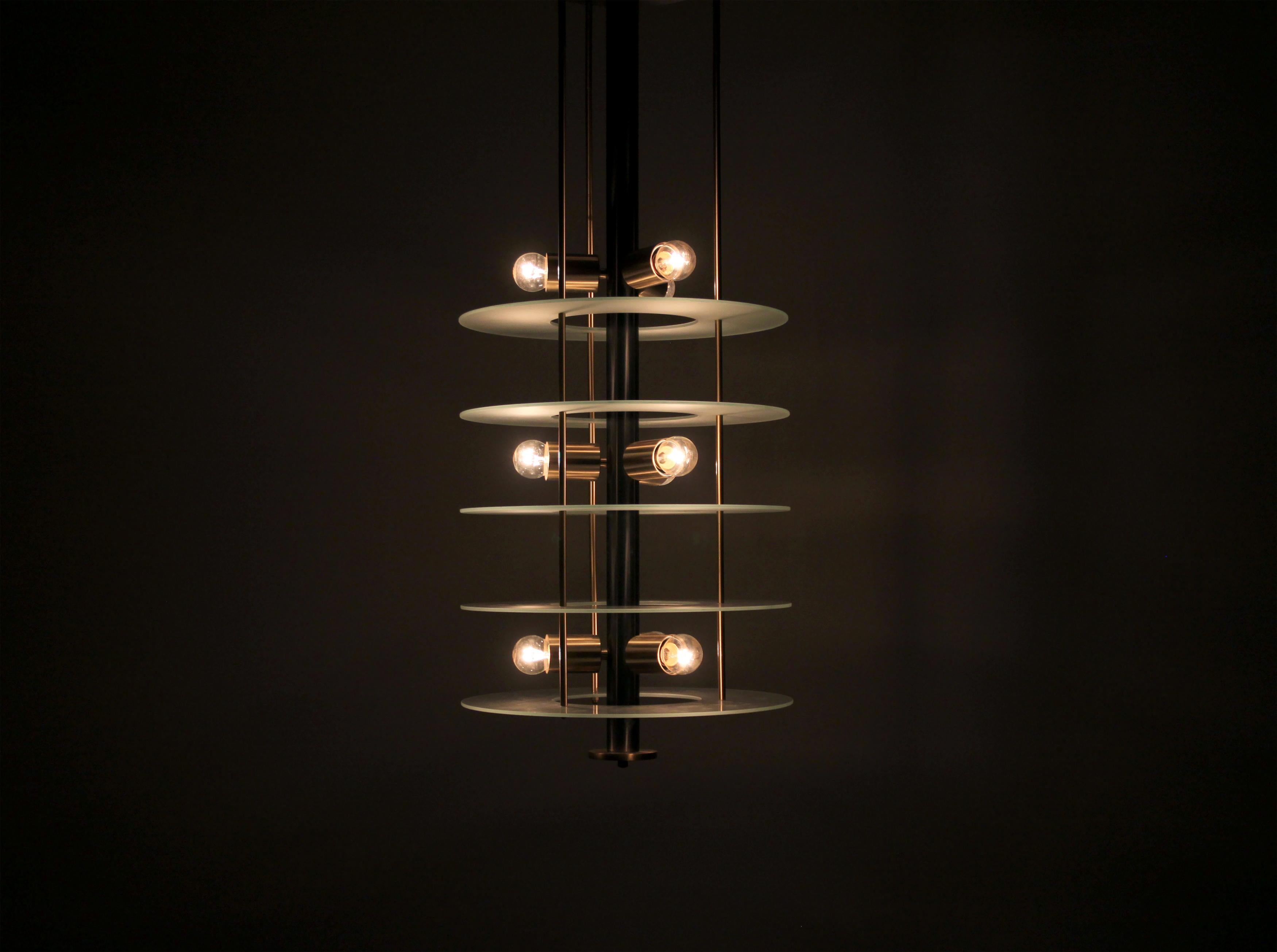 Late 20th Century Large Postmodern Chandelier in Glass and Steel, 1980s For Sale