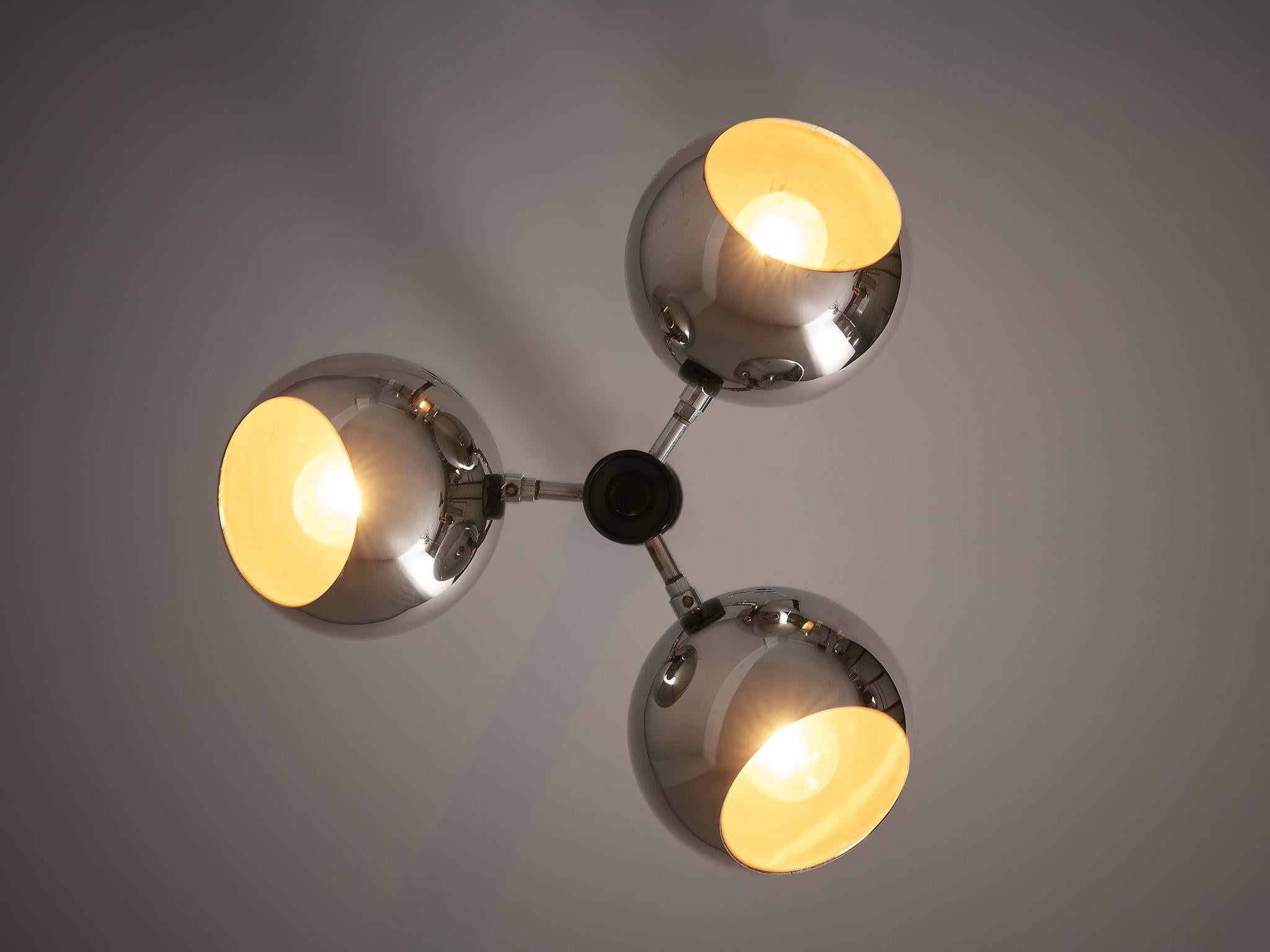 Postmodern Chandelier with Chrome Spheres and Black Steel For Sale 2