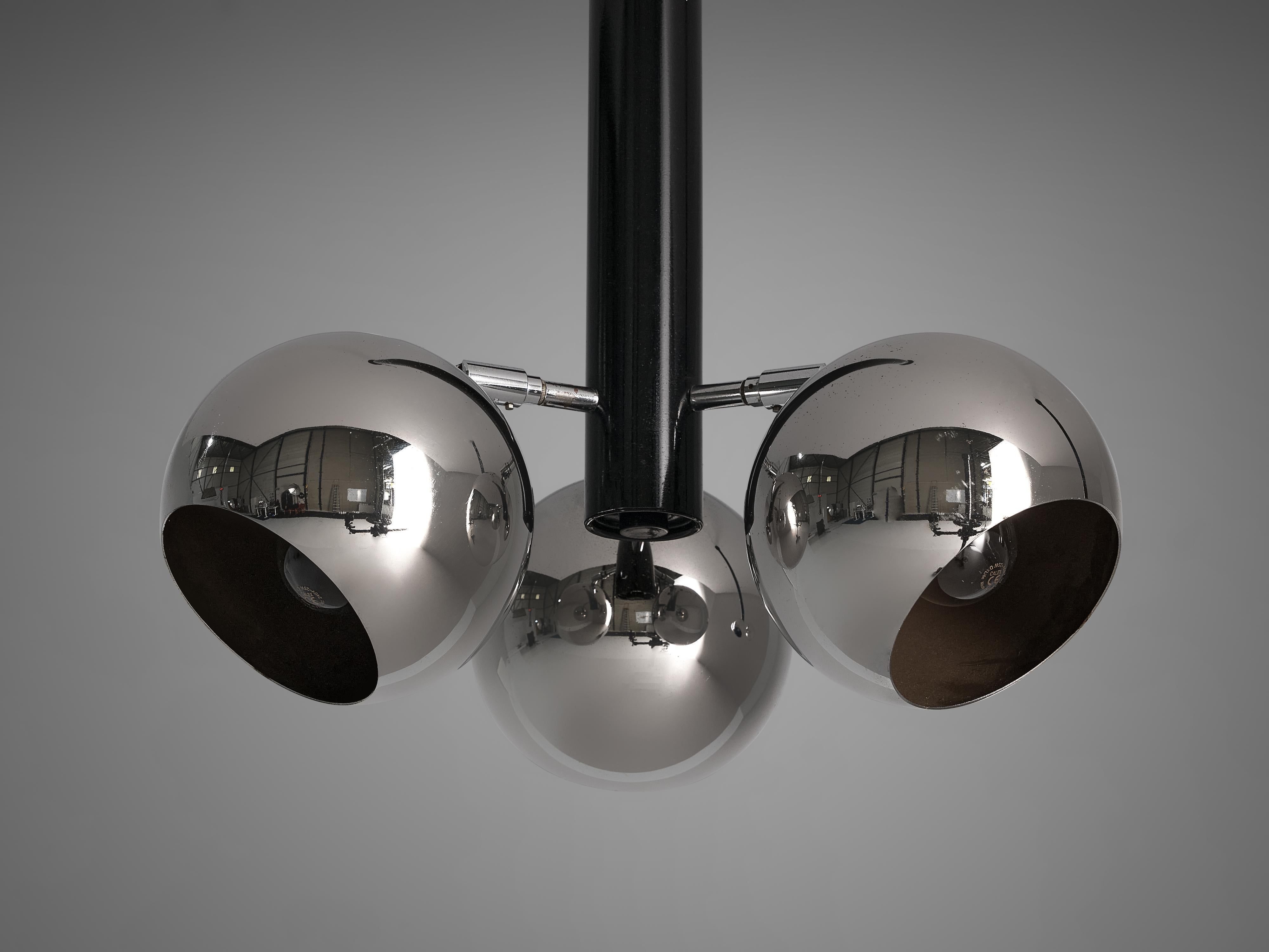 Postmodern Chandelier with Chrome Spheres and Black Steel 1